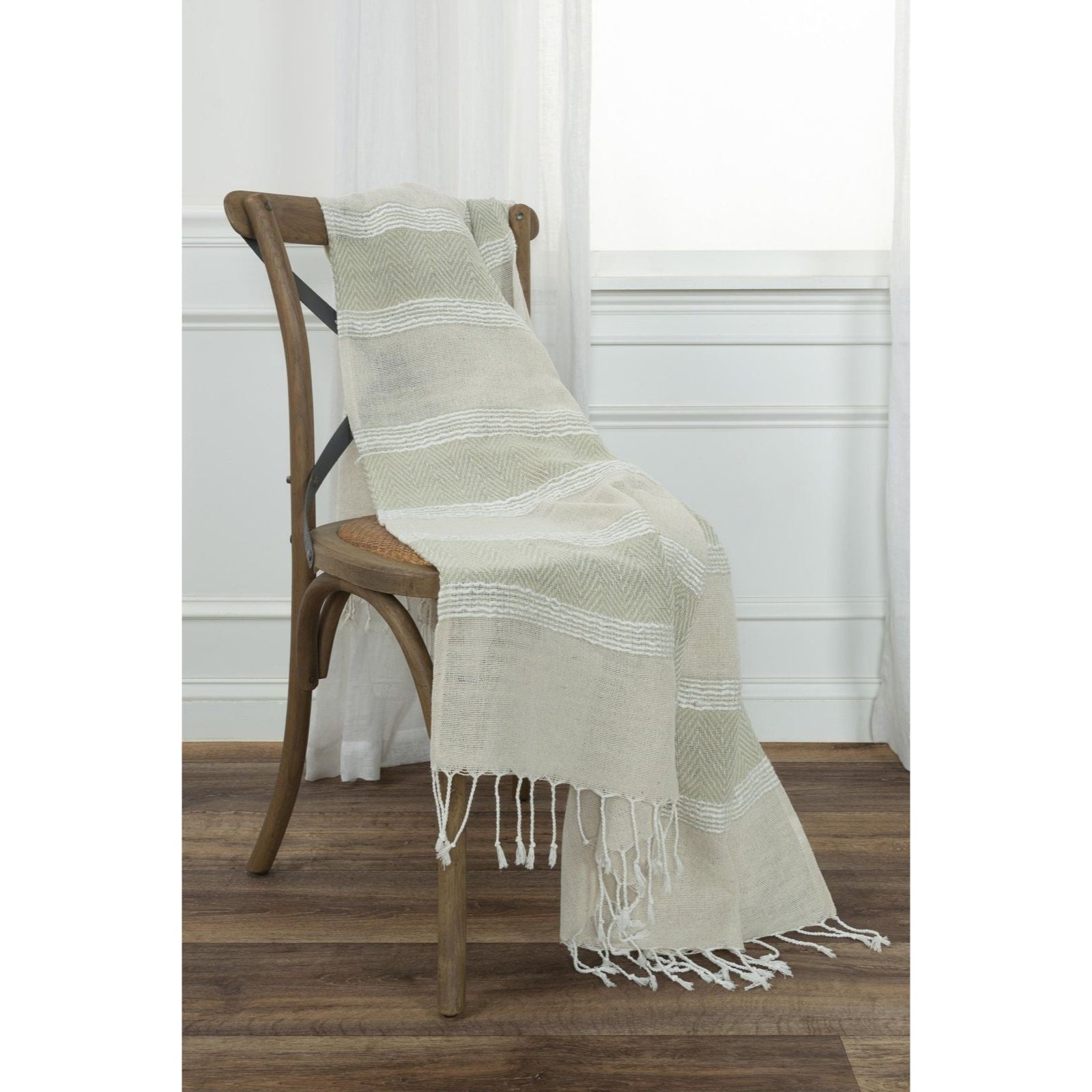 Hand loomed Stripe And Chevron 90% Cotton, 10% Acrylic Throw - Throws