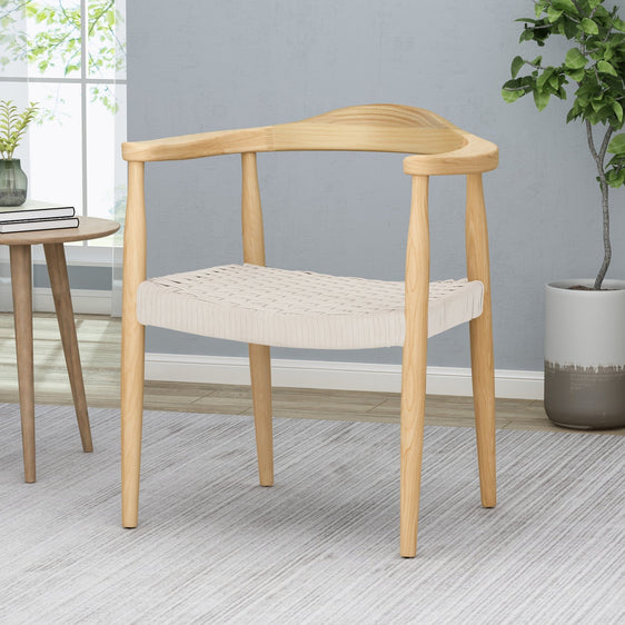 Handmade Flat Rope Weave with Smooth Ash Wood Frame Arm Chair - Dining Chairs