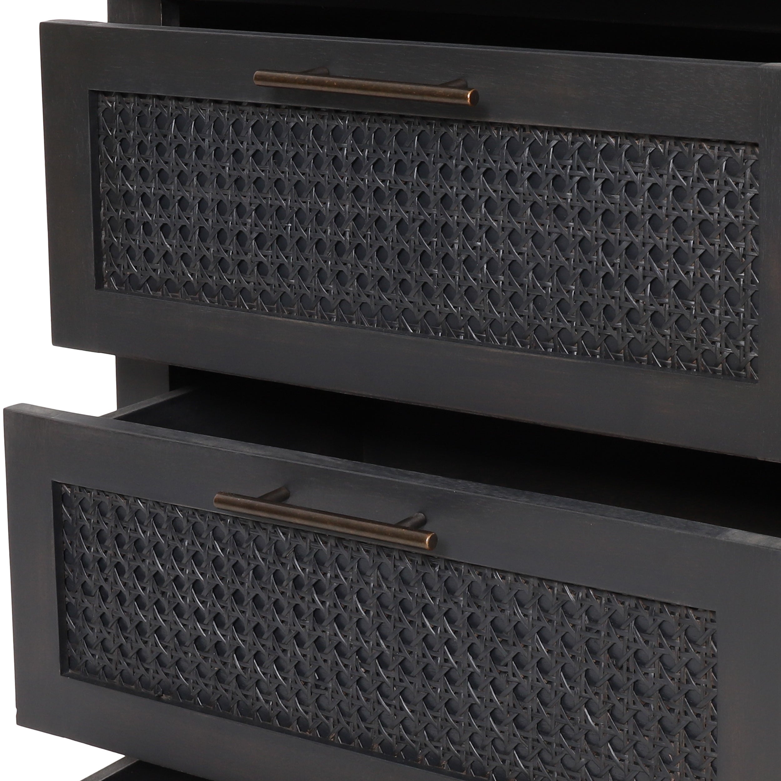 Black 3-Drawer Dresser with Cane Accent