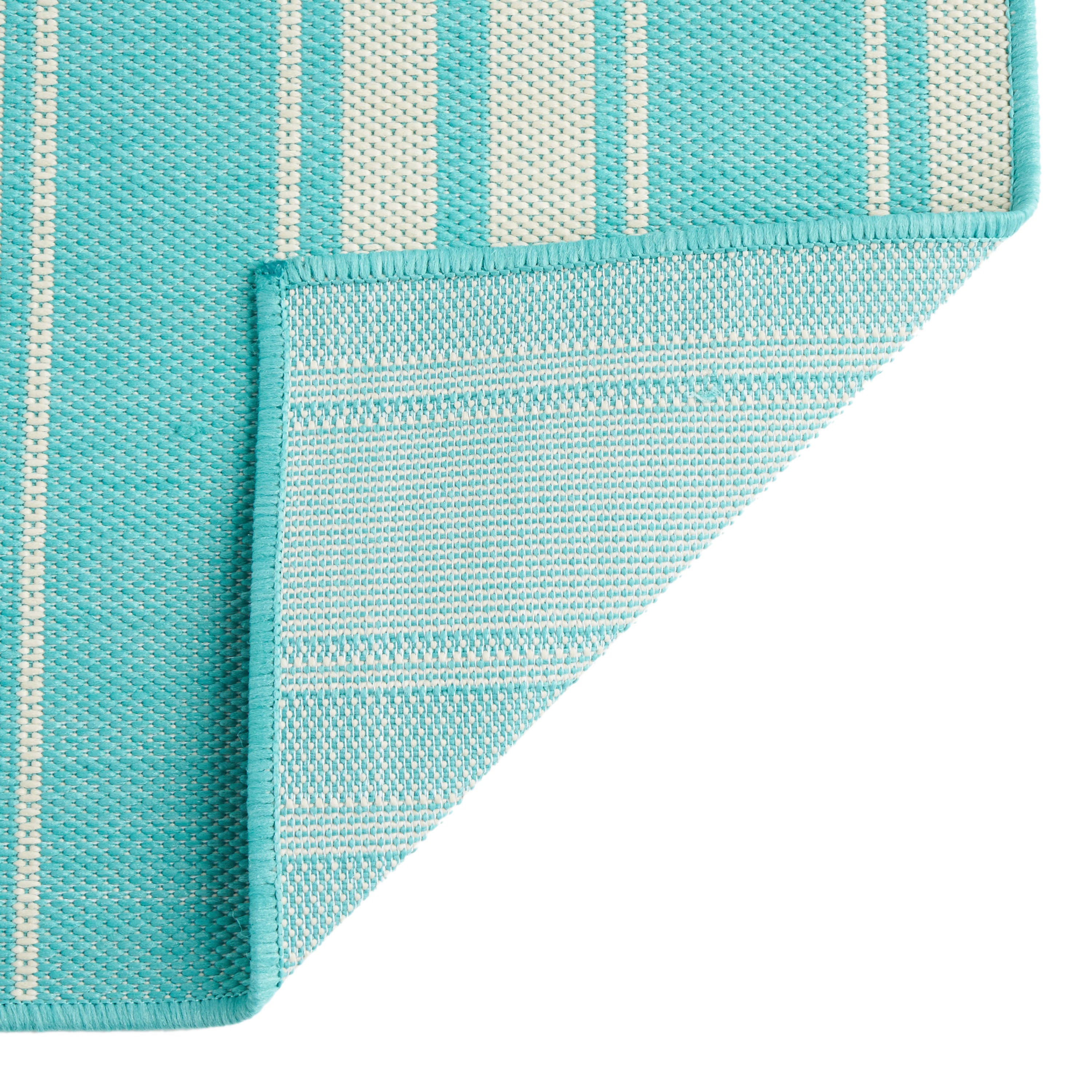 Calamity Teal Striped 63" x 84" Polypropylene Outdoor Area Rug