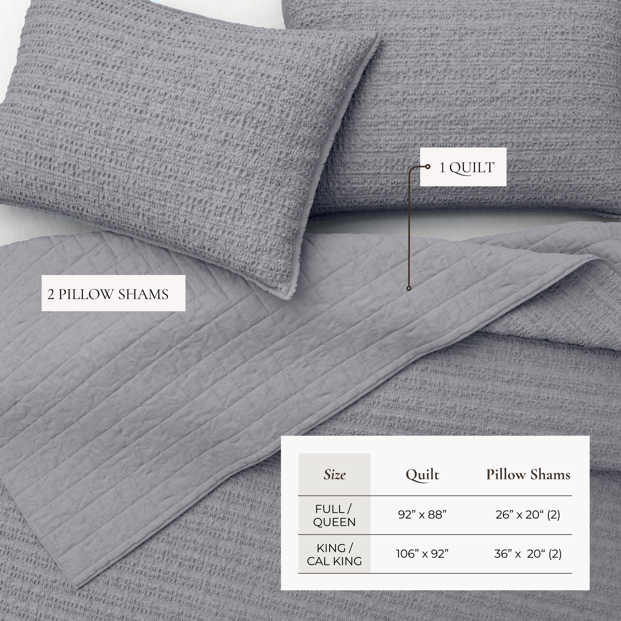 100% Cotton Garment Washed Honeycomb Waffle Quilt and Sham Set
