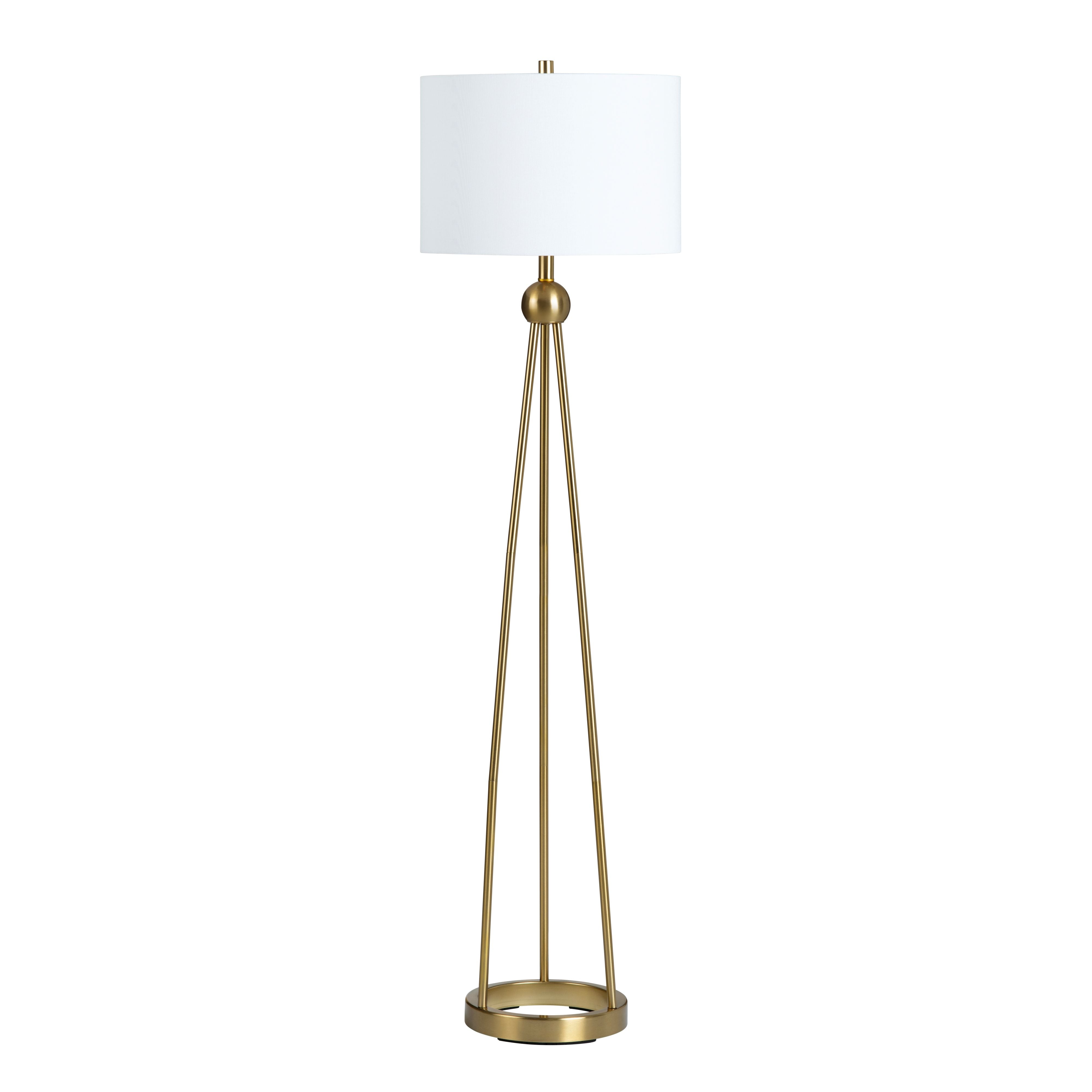 Gold Metal Tripod Floor Lamp With Shade