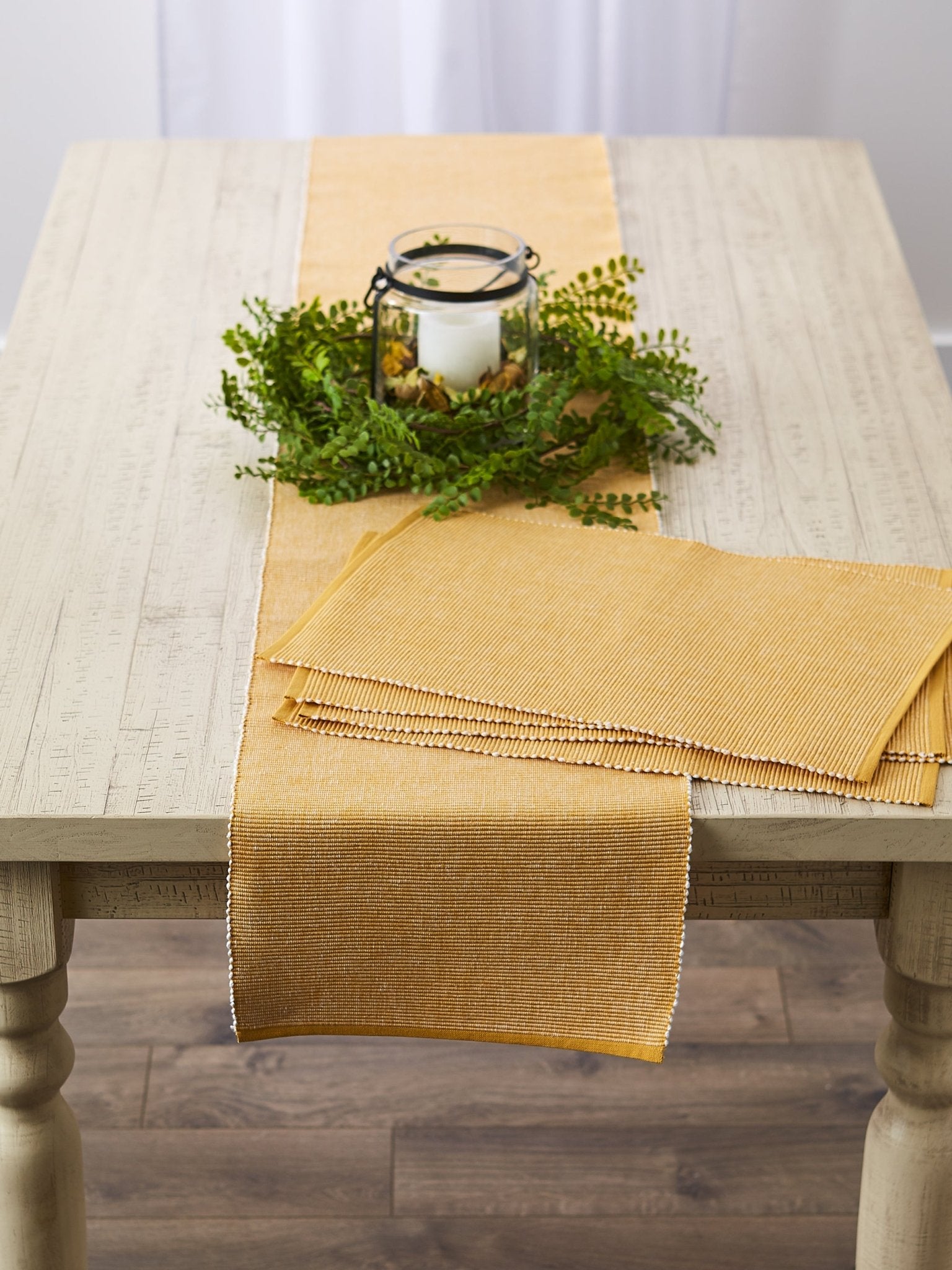 Honey Gold/White 2 - Tone Ribbed Table Runner 13X108 - Table Runners