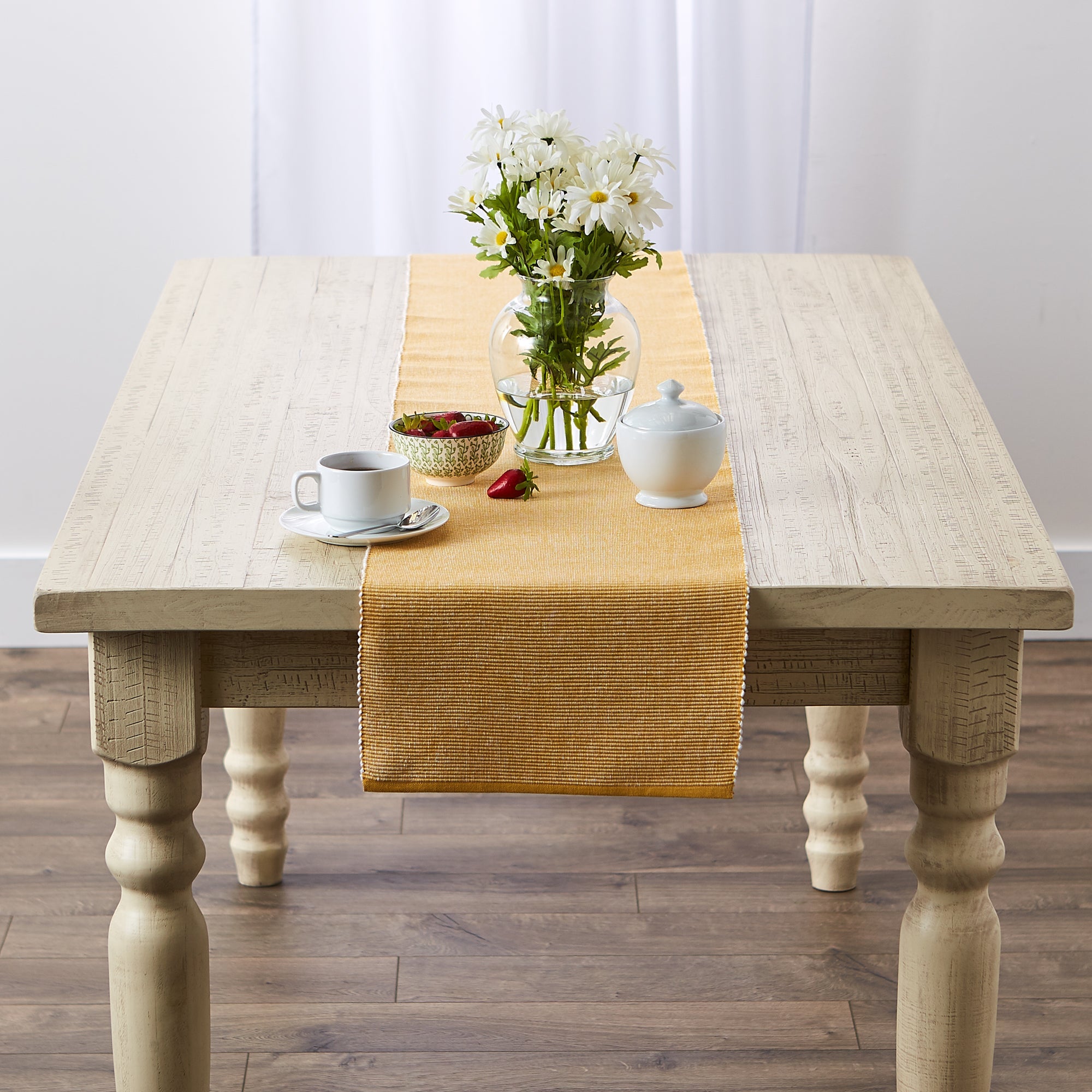 Honey Gold/White 2 - Tone Ribbed Table Runner 13X108 - Table Runners