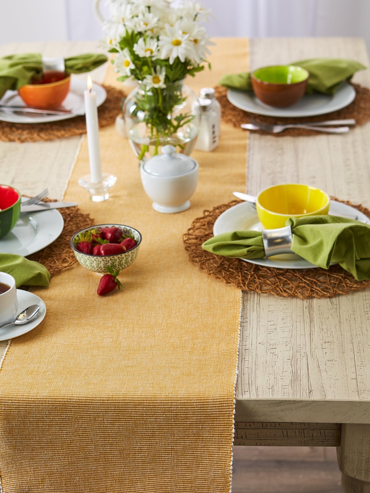 Honey Gold/White 2 - Tone Ribbed Table Runner 13X72 - Table Runners