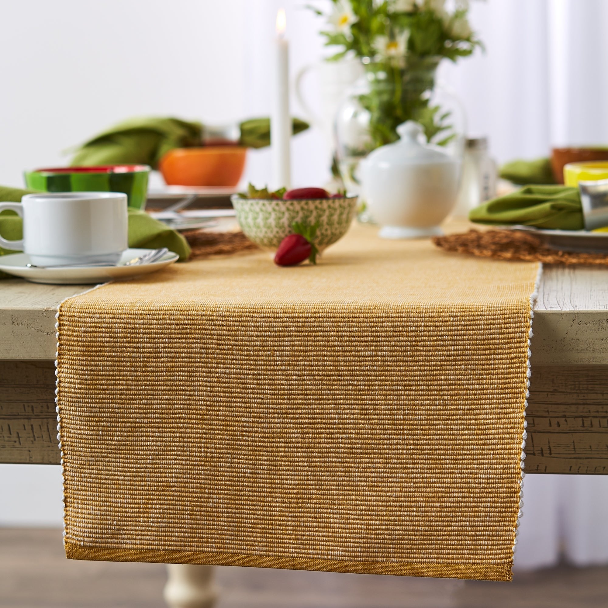 Honey Gold/White 2 - Tone Ribbed Table Runner 13X72 - Table Runners