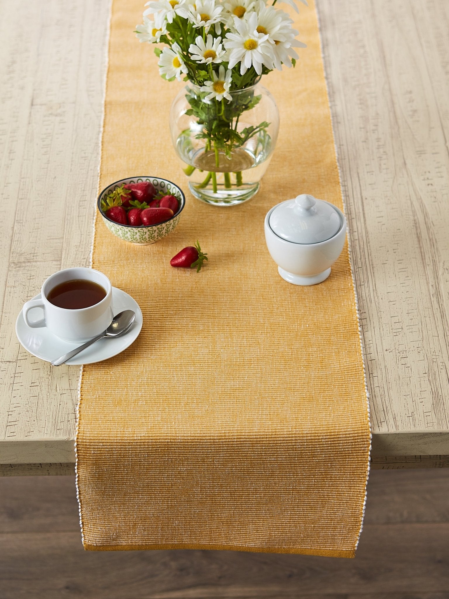 Honey Gold/White 2 - Tone Ribbed Table Runner 13X72 - Table Runners