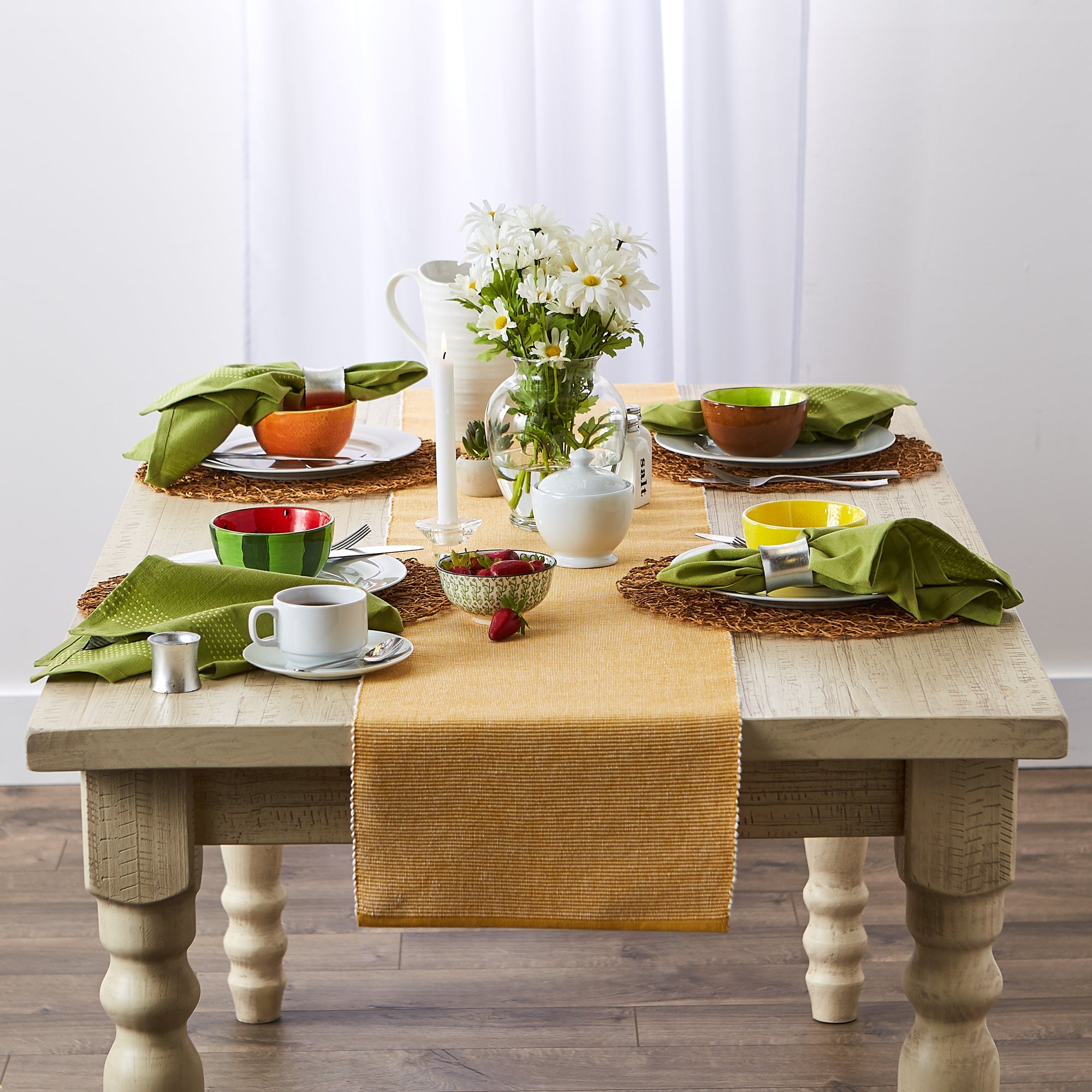 Honey Gold/White 2 - Tone Ribbed Table Runner 13X72 - Table Runners