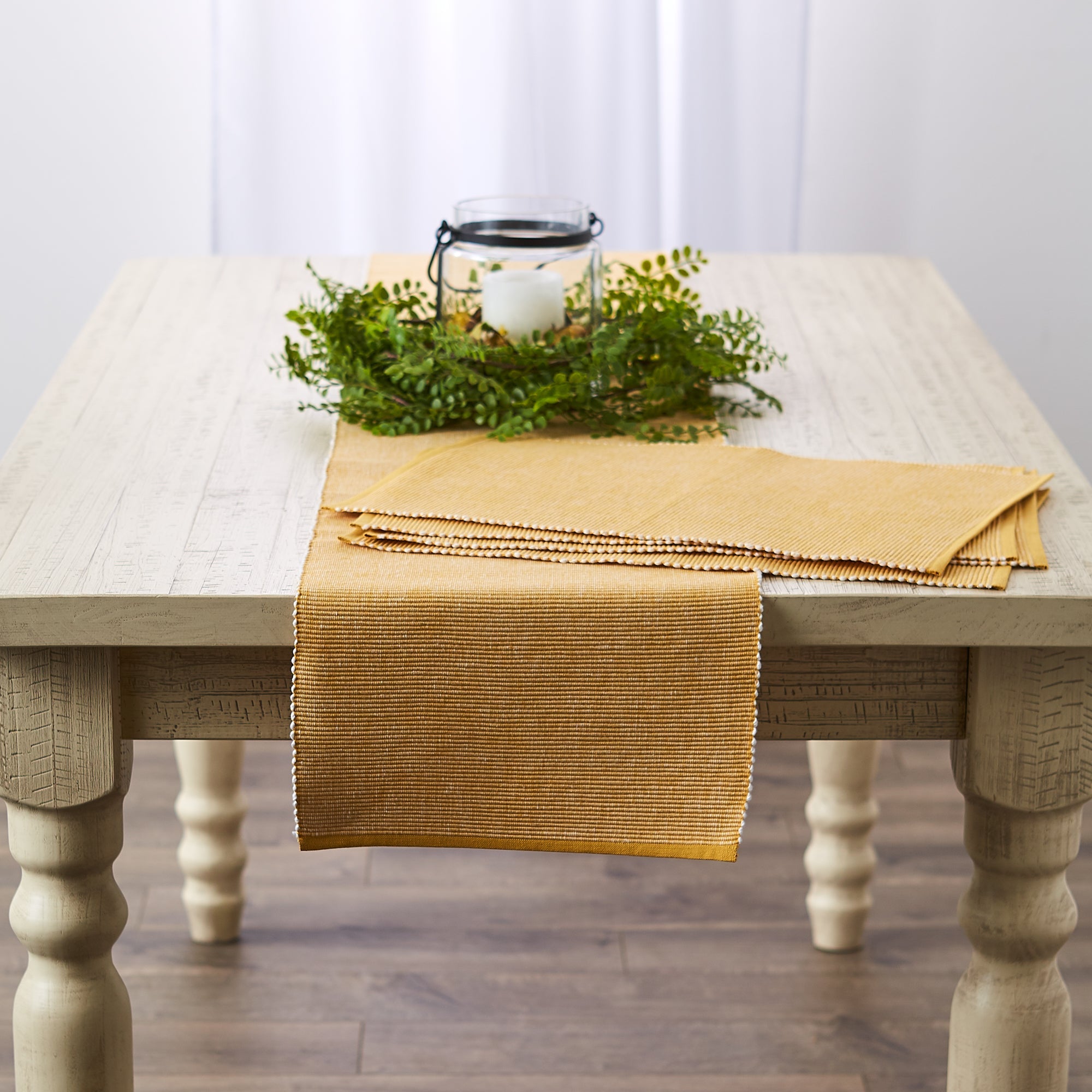 Honey Gold/White 2 - Tone Ribbed Table Runner 13X72 - Table Runners