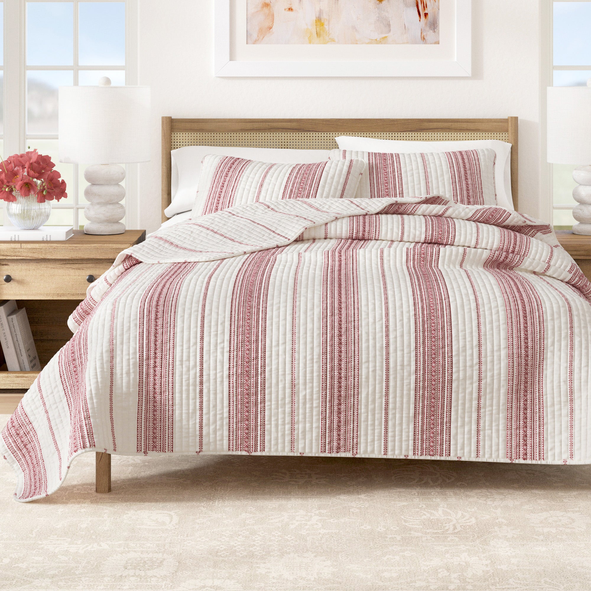 Striped Farmhouse Reversible Quilt Set with Shams