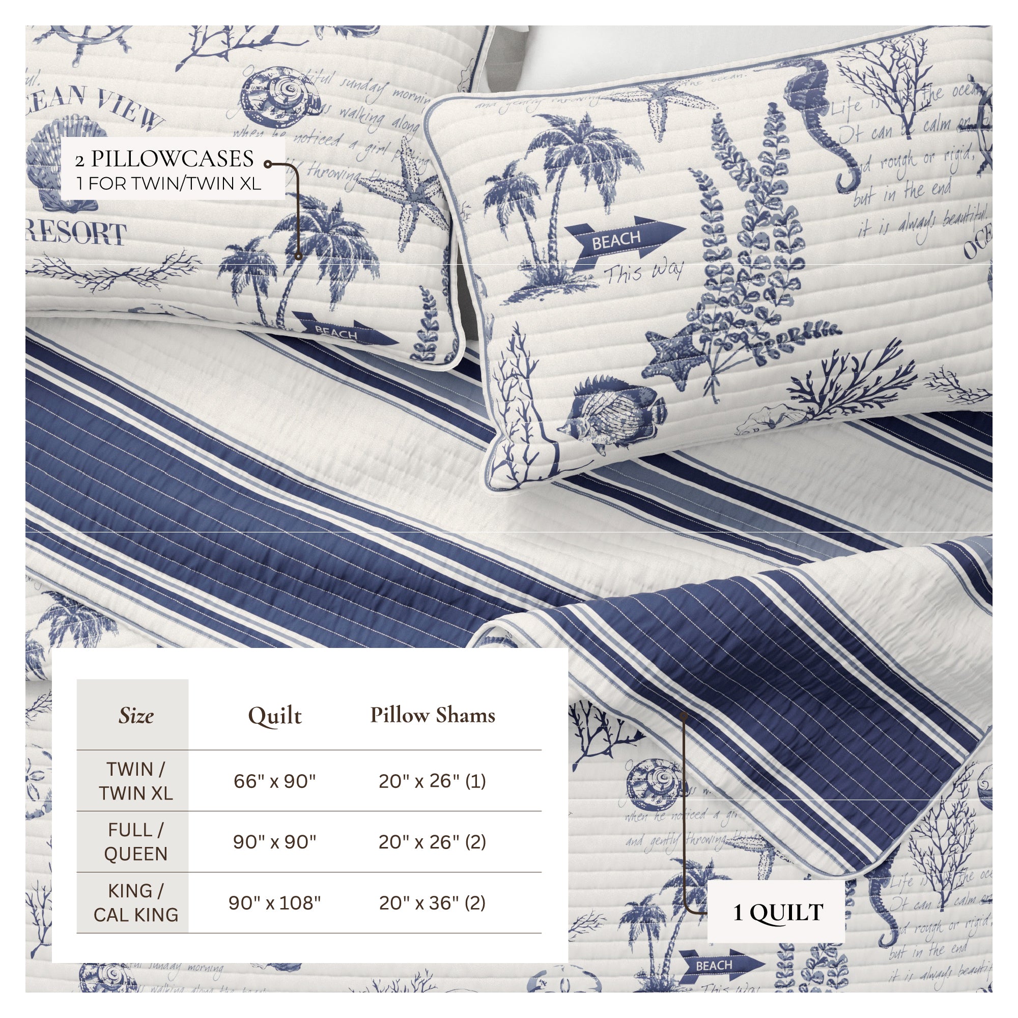 Navy Nautical Cotton Quilt Set