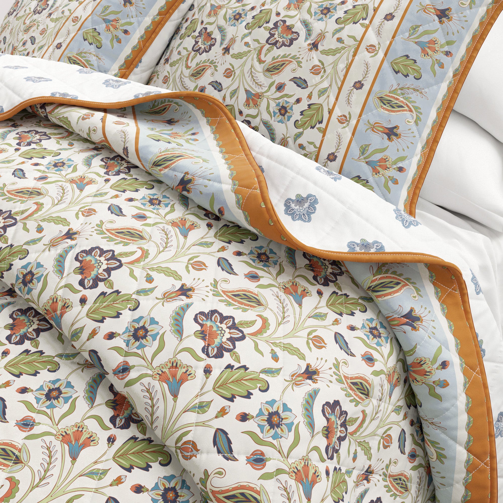 Floral Bordered Cotton Quilt Set