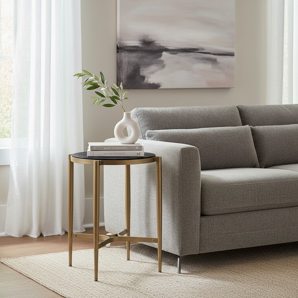 Gold Round Black Marble Accent End Table