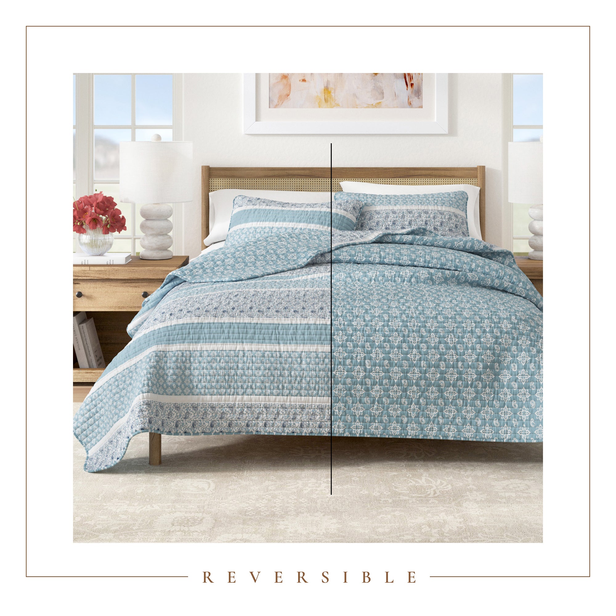 Paisley Patchwork Stripe Reversible Quilt Set with Shams