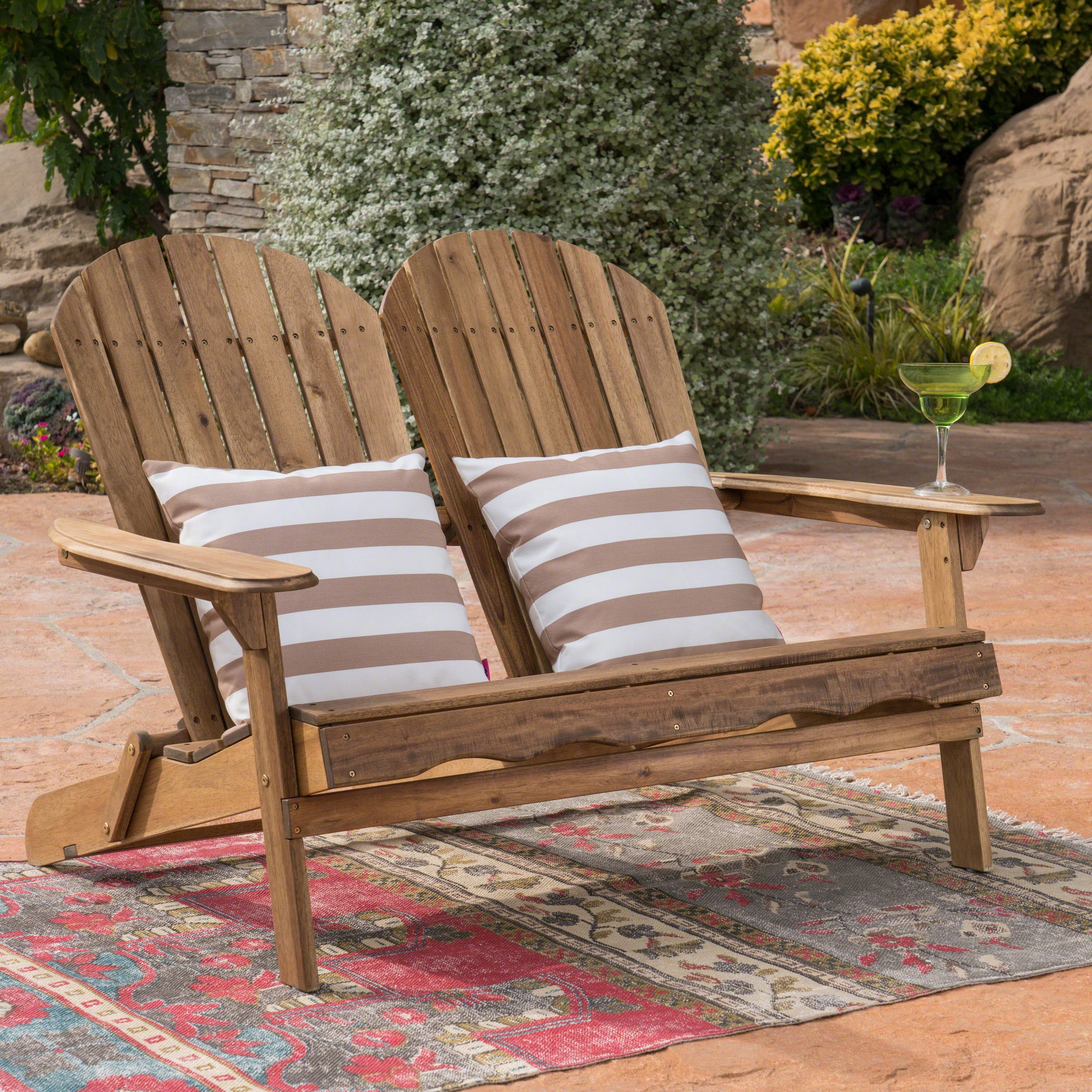 Outdoor Adirondack Loveseat with Hand Crafted Details, Natural