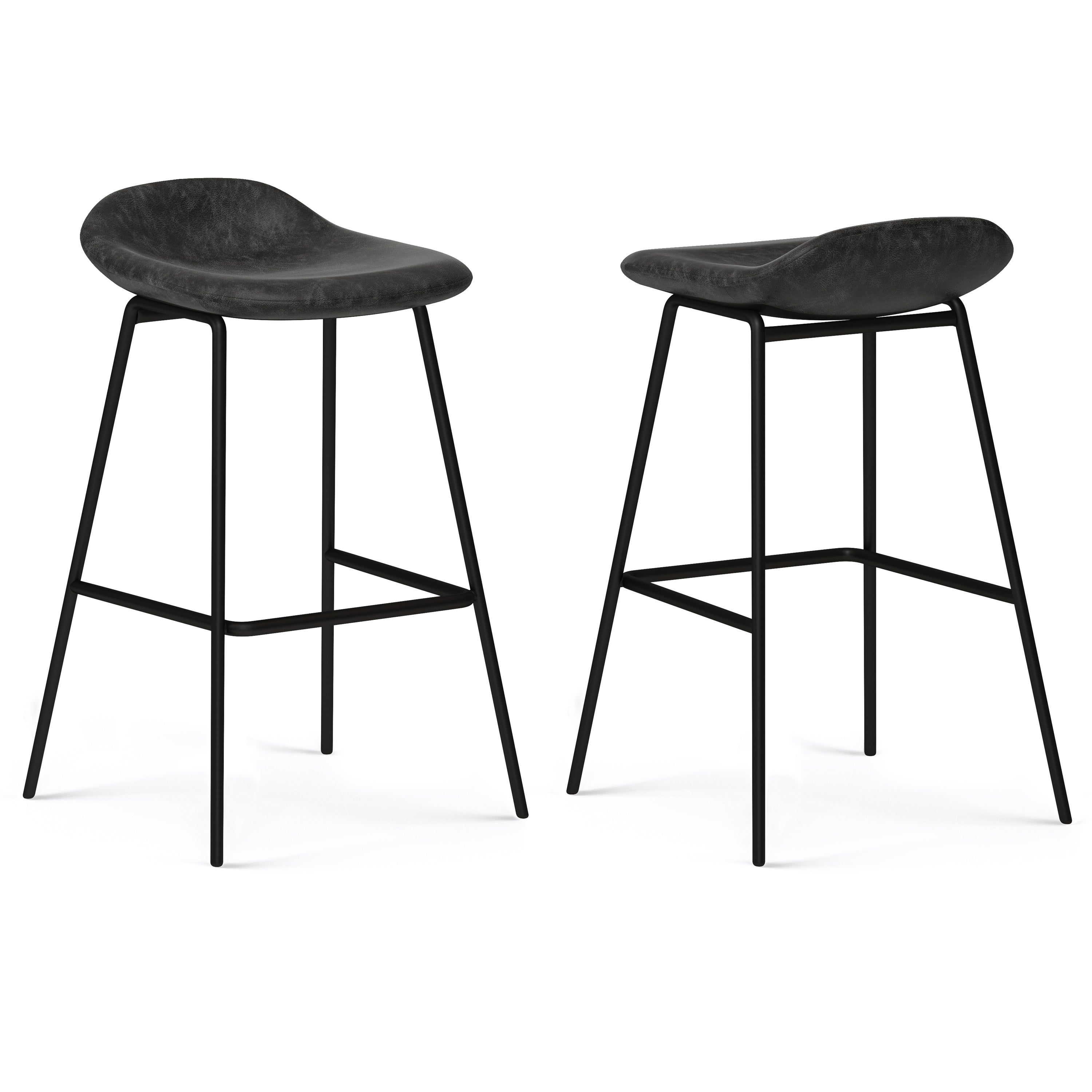 Horizons Faux Leather Stool with Padded Seat and Footrest, Set of 2