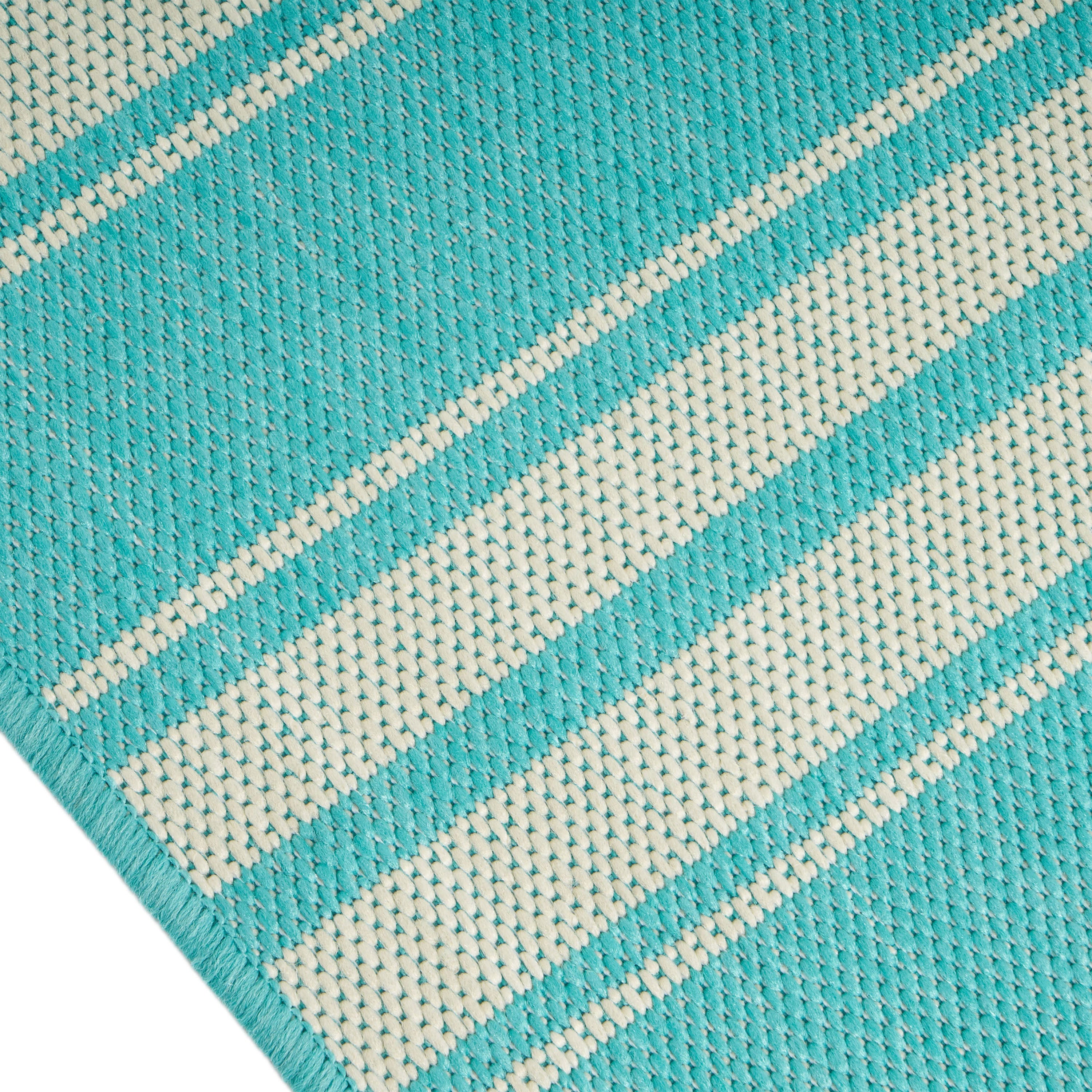 Calamity Teal Striped 63" x 84" Polypropylene Outdoor Area Rug