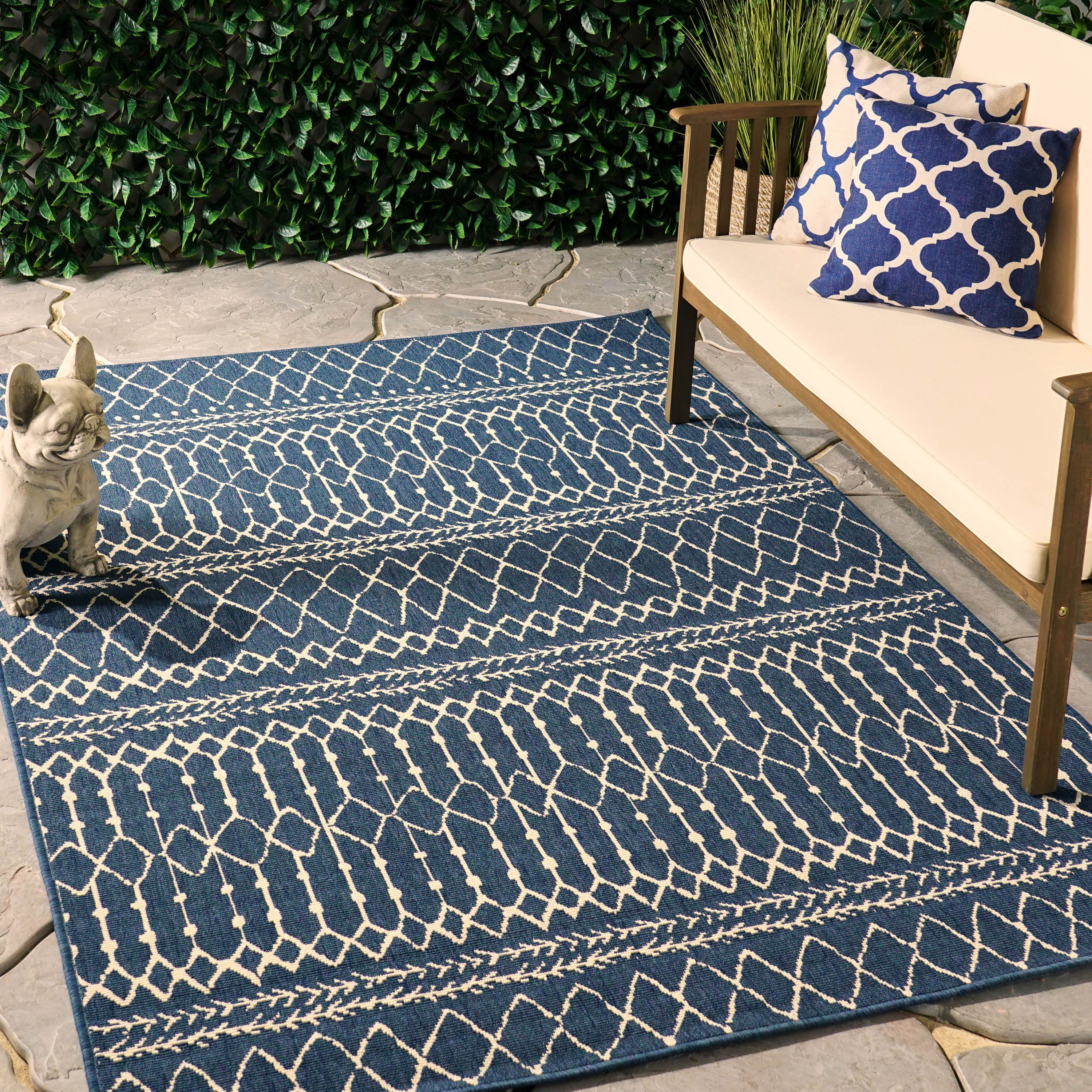 Calamity Blue Boho 63" x 84" Polypropylene Outdoor Area Rug