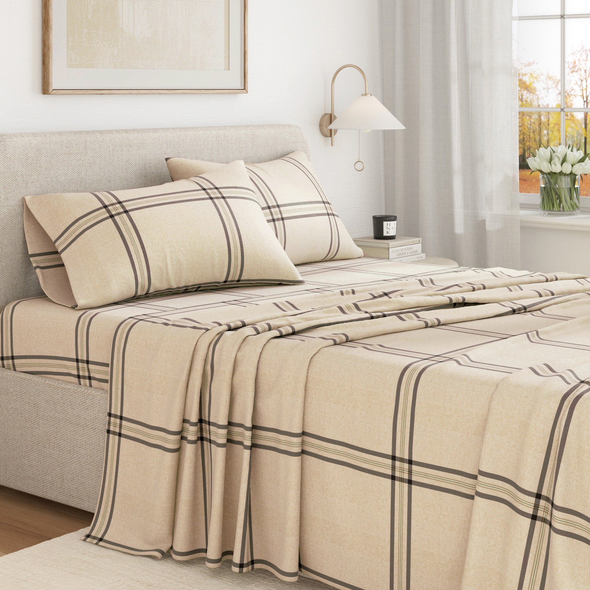 100% Turkish Cotton Plaid Flannel Sheet Sets
