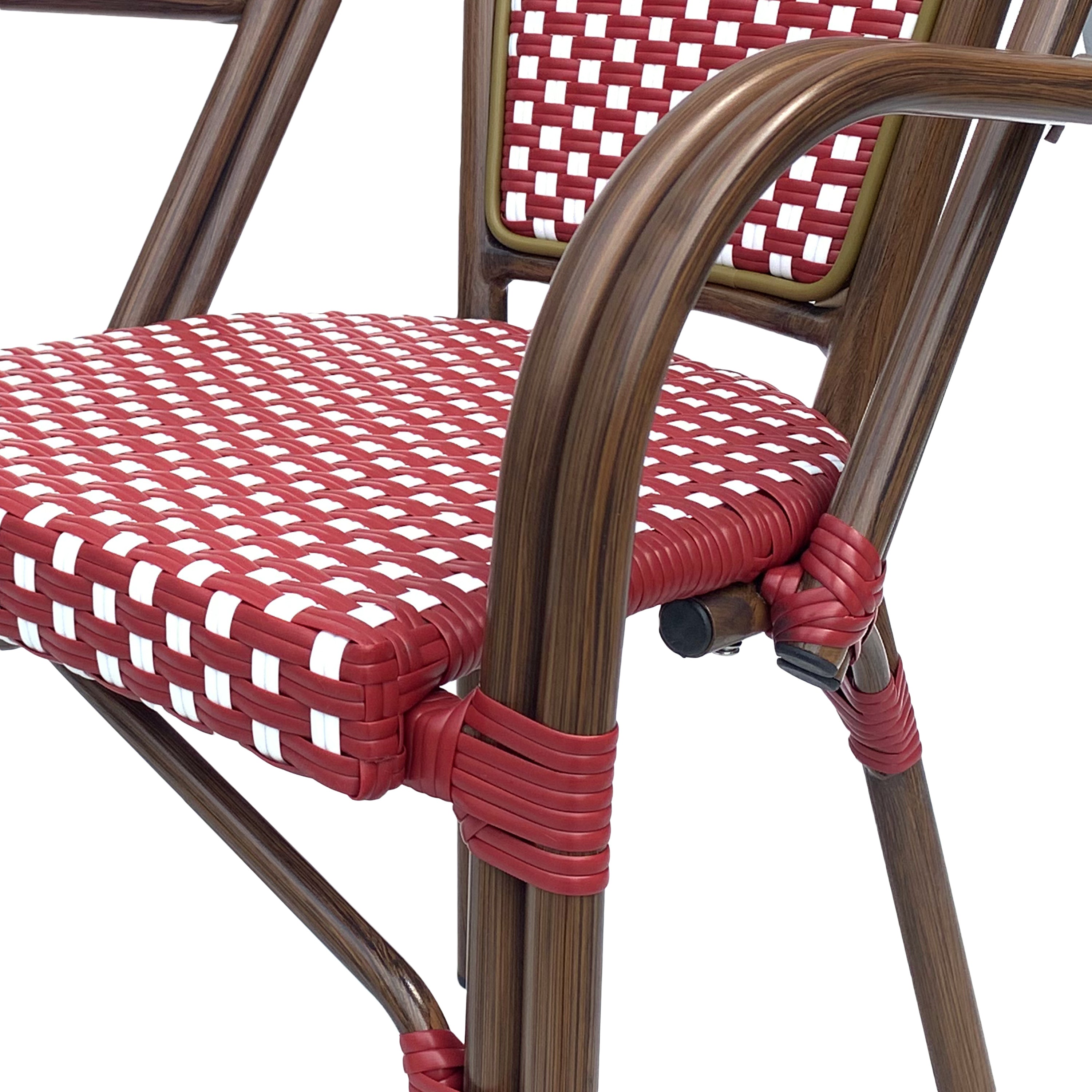 Crowned Wicker Bistro Chair with Checkered Pattern and Curved Arms, Set of 2