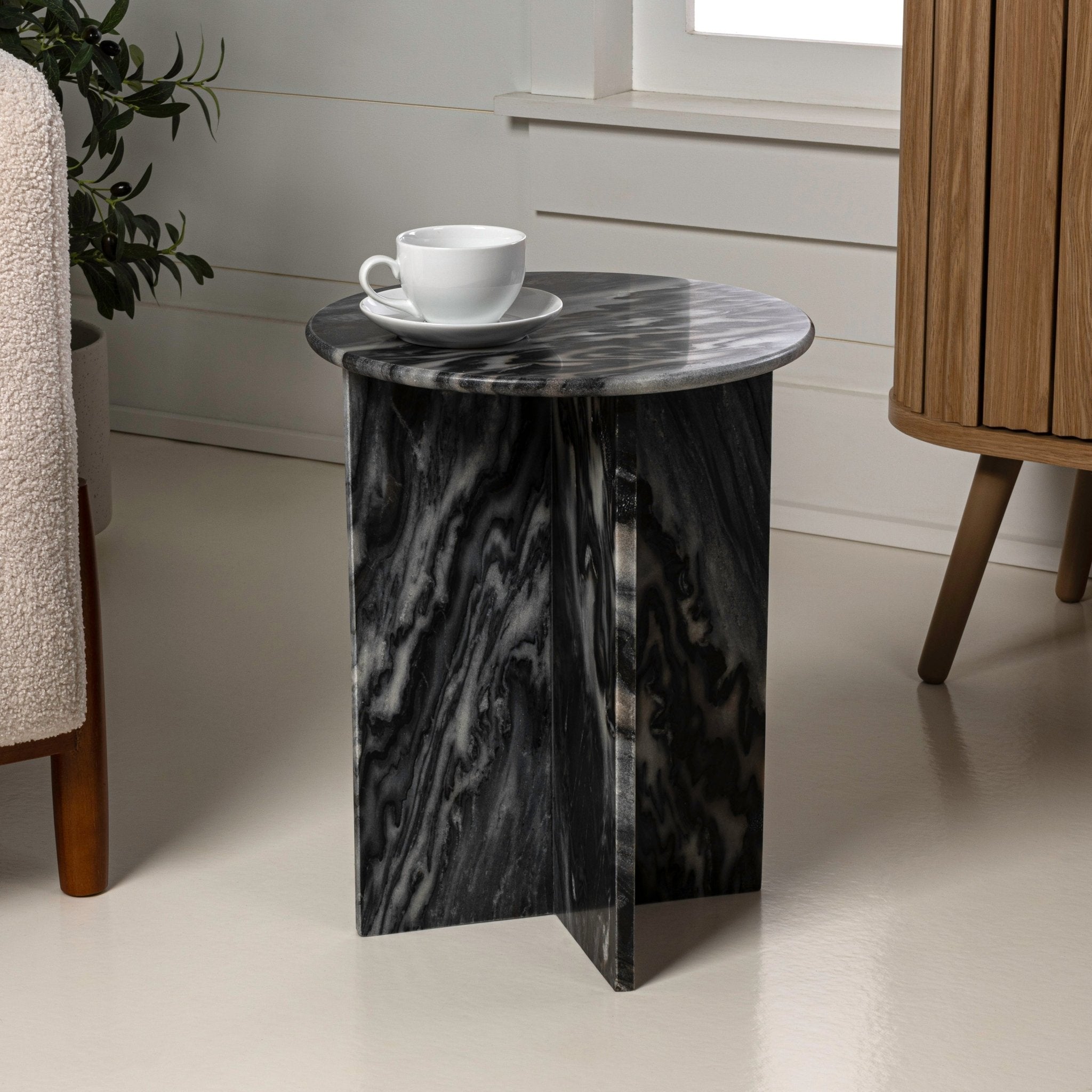 Javier Contemporary Natural Marble Handmade X - Shaped End Table - Side Tables