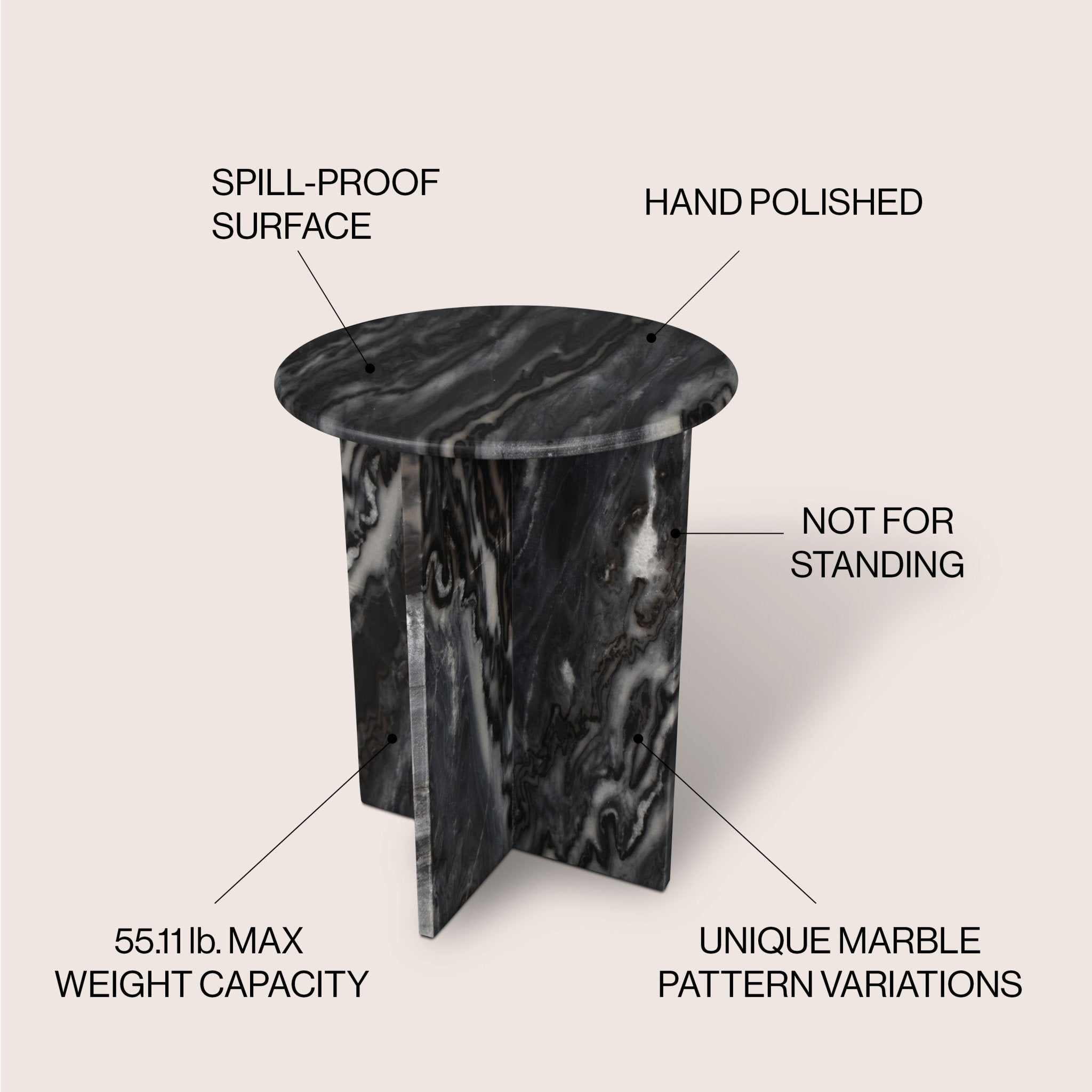Javier Contemporary Natural Marble Handmade X - Shaped End Table - Side Tables