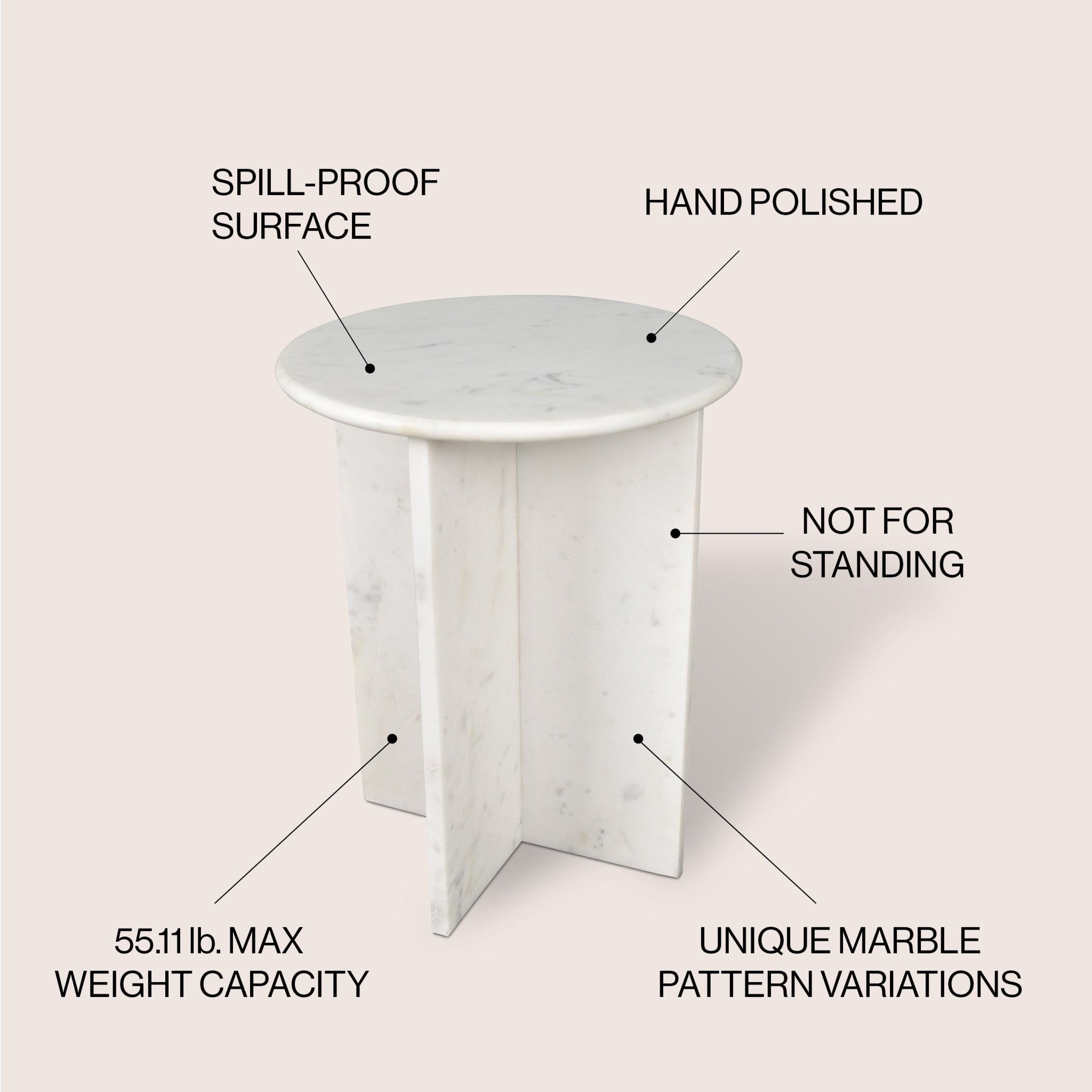 Javier Contemporary Natural Marble Handmade X - Shaped End Table - Side Tables