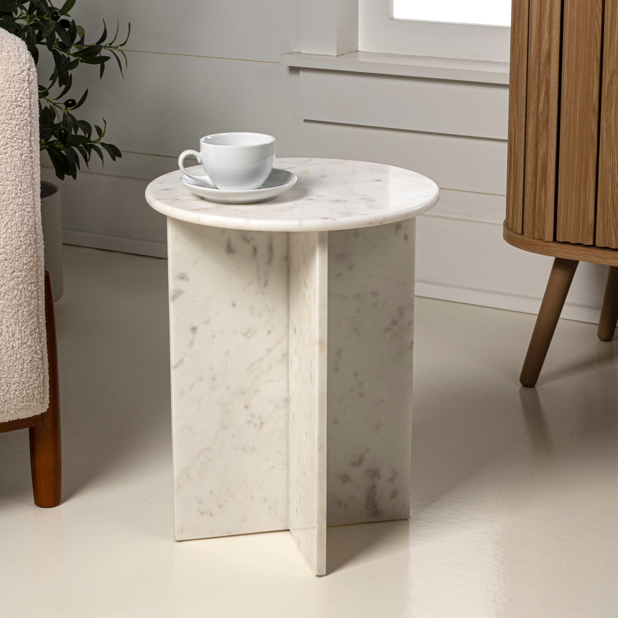 Javier Contemporary Natural Marble Handmade X - Shaped End Table - Side Tables