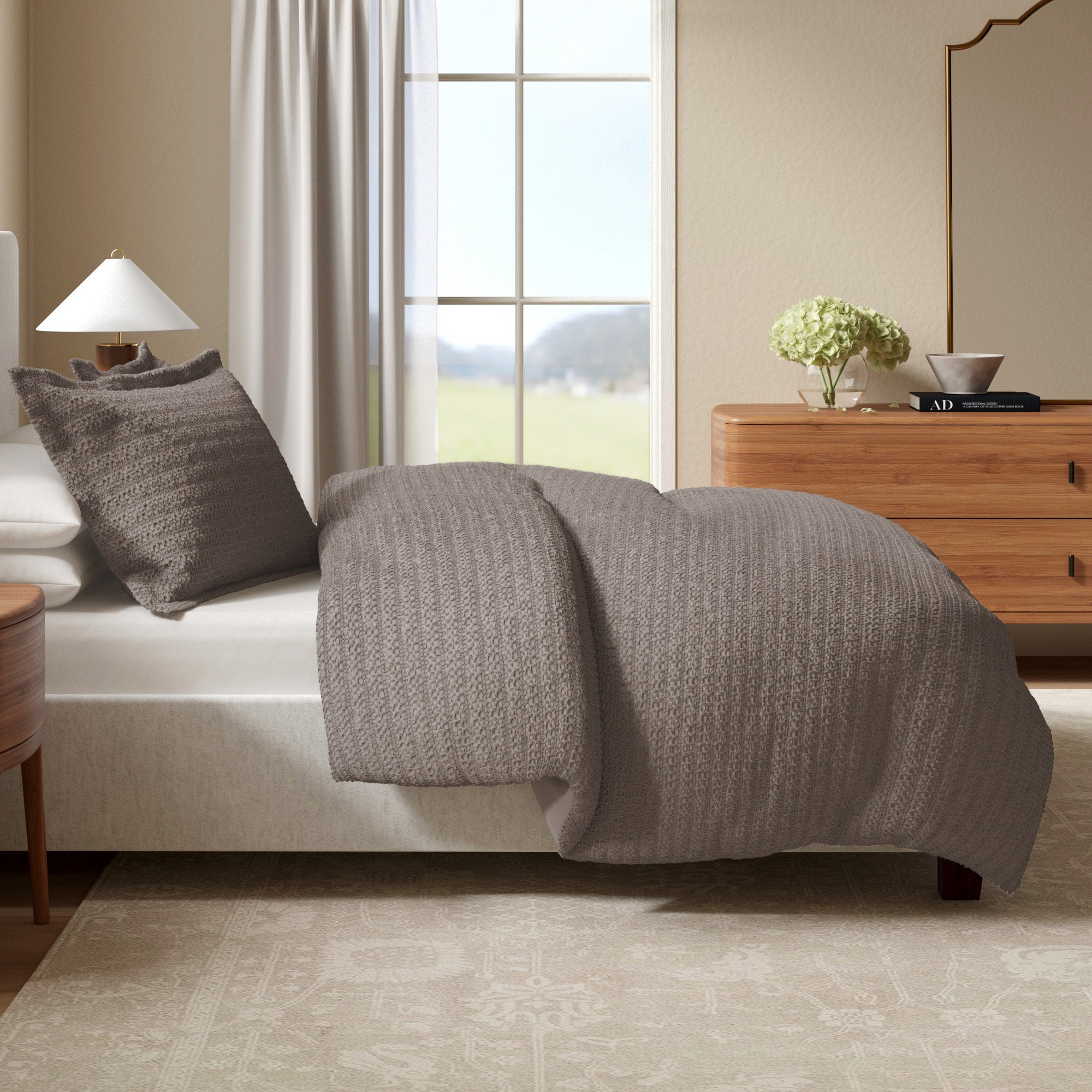 100% Cotton Honeycomb Waffle Textured Duvet Cover with Pillow Shams