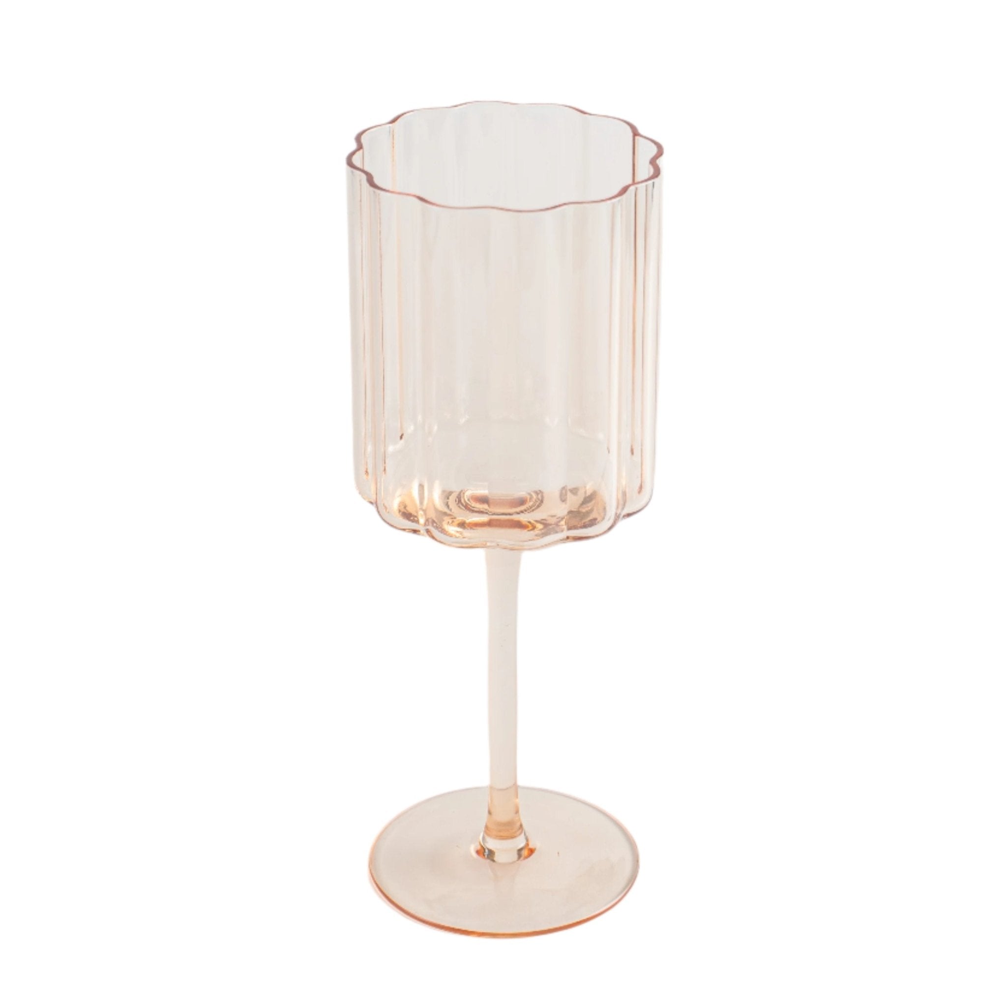 Jeanne Fitz Scalloped Rim Fluted Wine Glass, Set of 4, 12oz, Amber - Wine Glasses