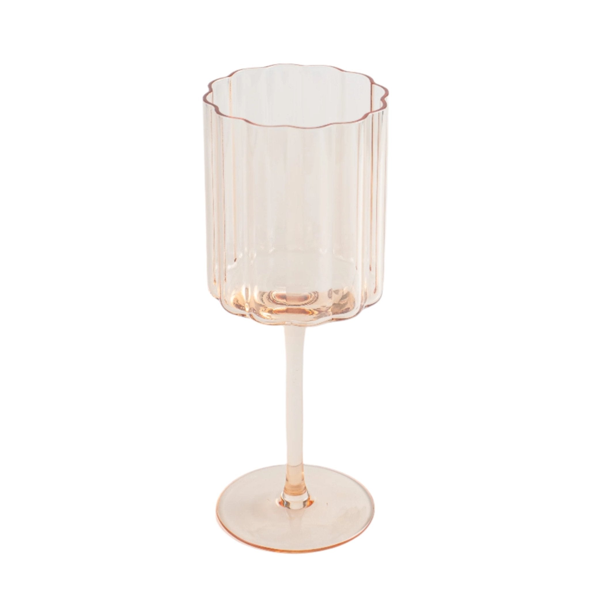 Jeanne Fitz Scalloped Rim Fluted Wine Glass, Set of 4, 12oz, Amber - Wine Glasses