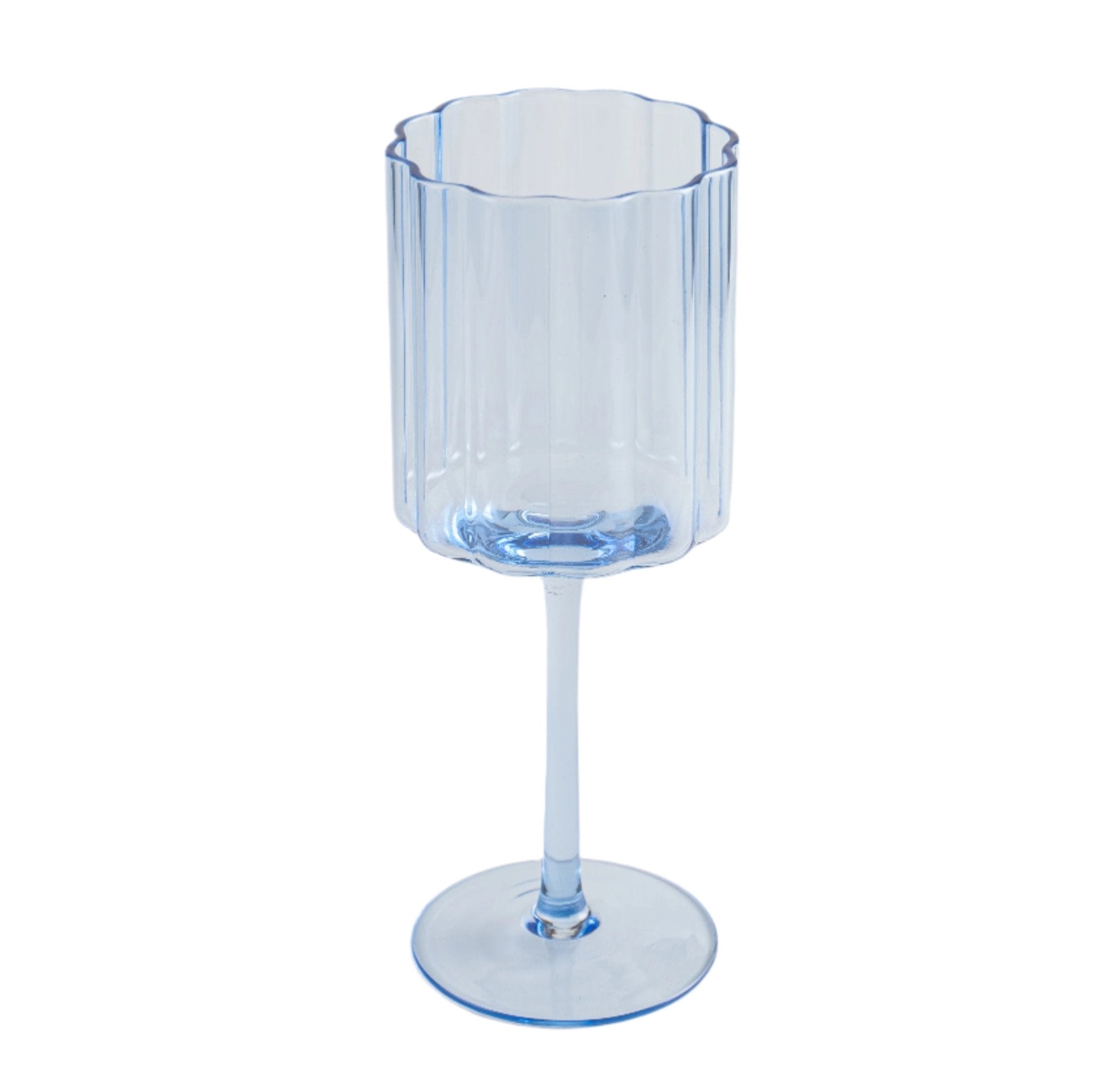 Jeanne Fitz Scalloped Rim Fluted Wine Glass, Set of 4, 12oz, Blue - Wine Glasses