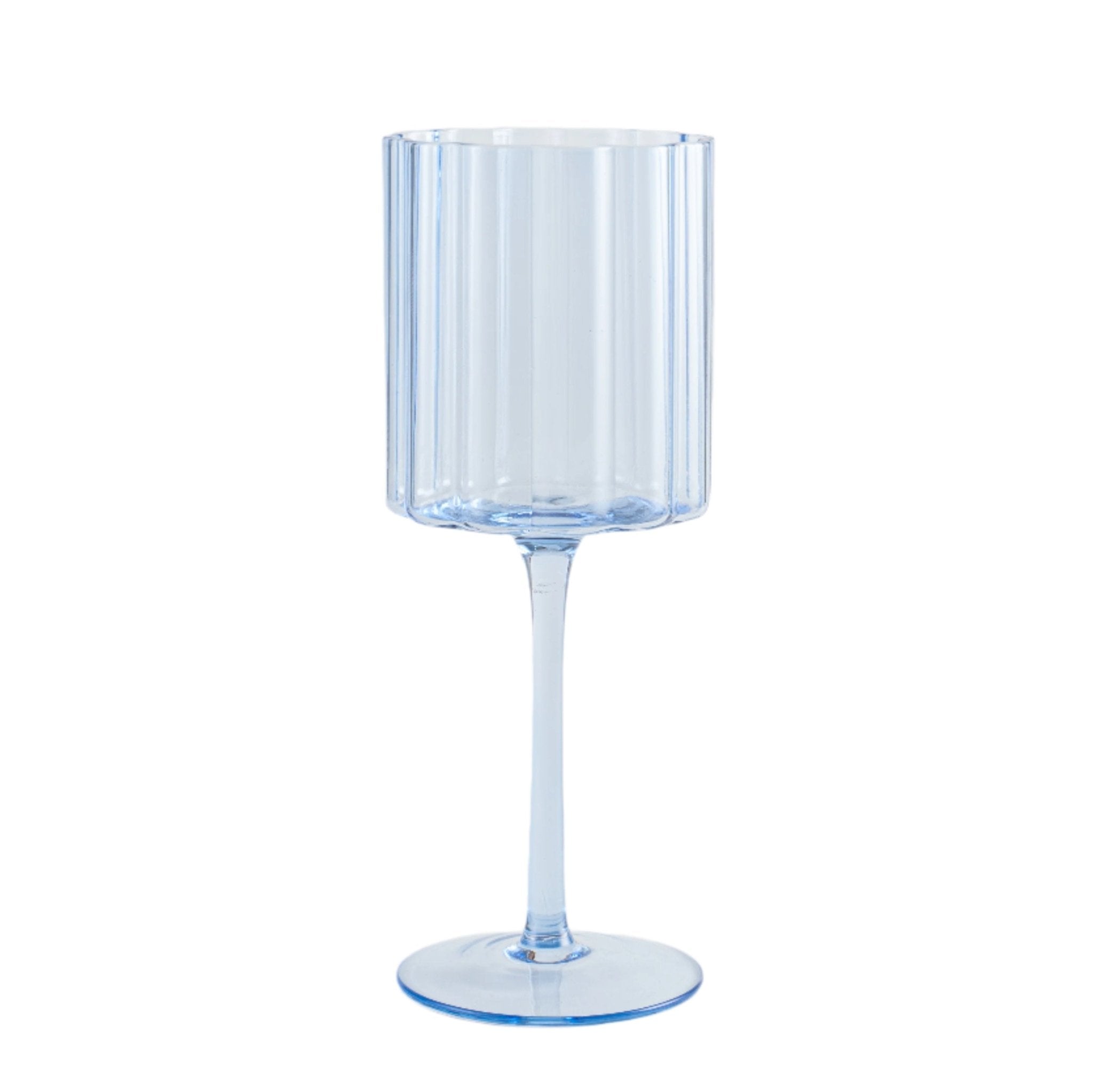 Jeanne Fitz Scalloped Rim Fluted Wine Glass, Set of 4, 12oz, Blue - Wine Glasses