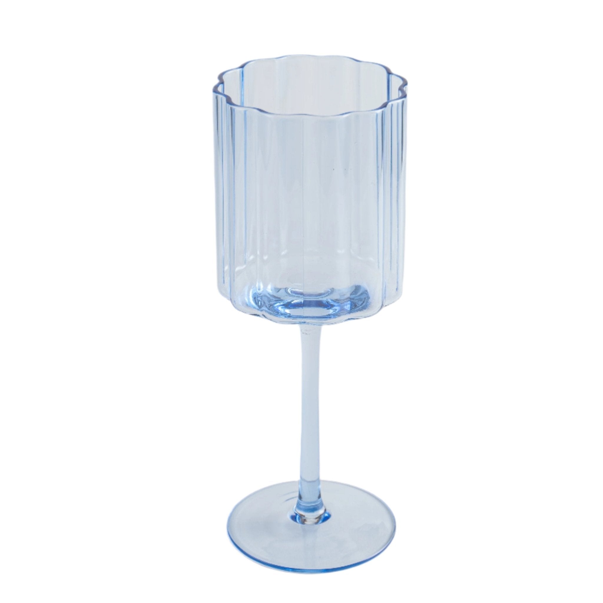 Jeanne Fitz Scalloped Rim Fluted Wine Glass, Set of 4, 12oz, Blue - Wine Glasses
