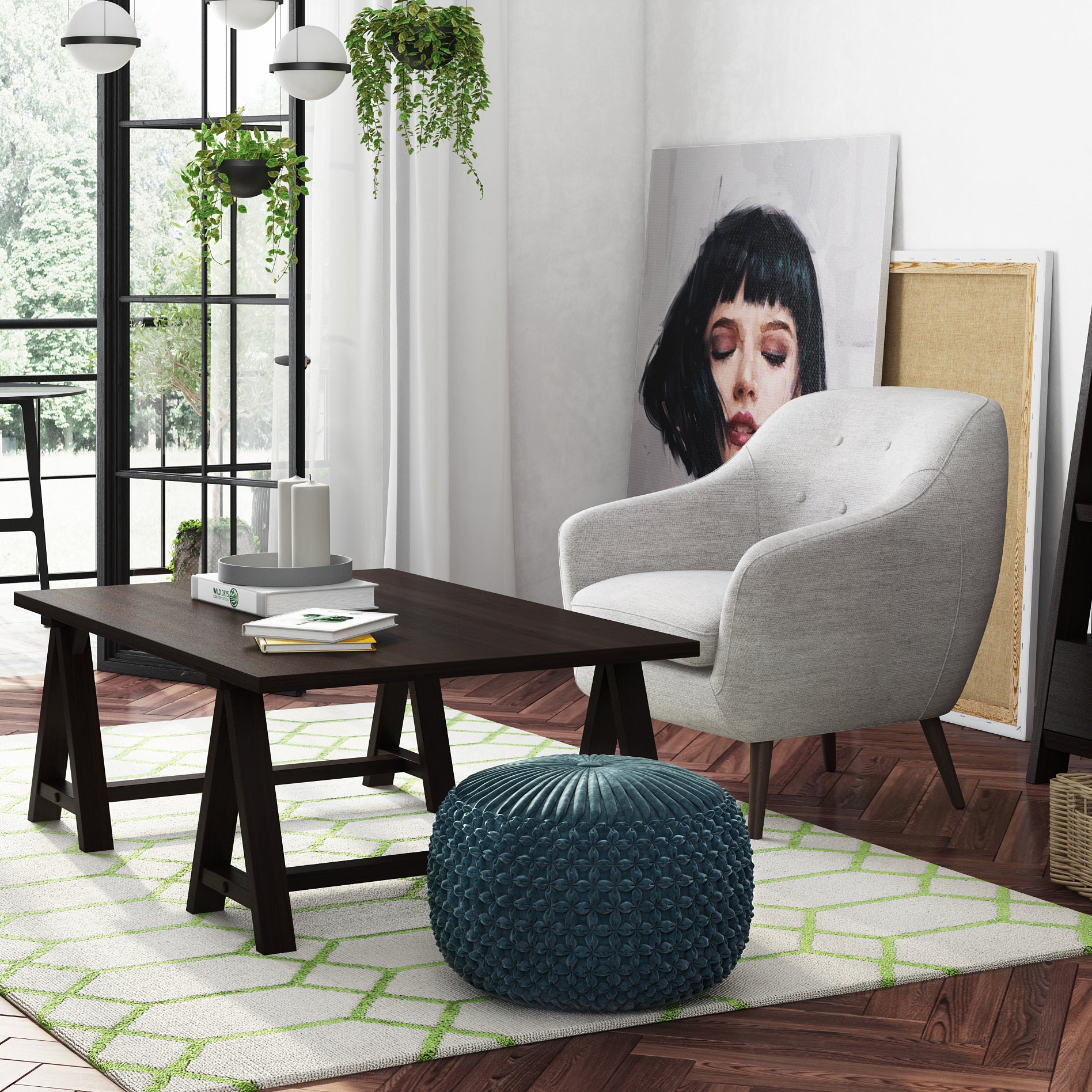 Renee 20 inch Wide Round Pouf, Velvet