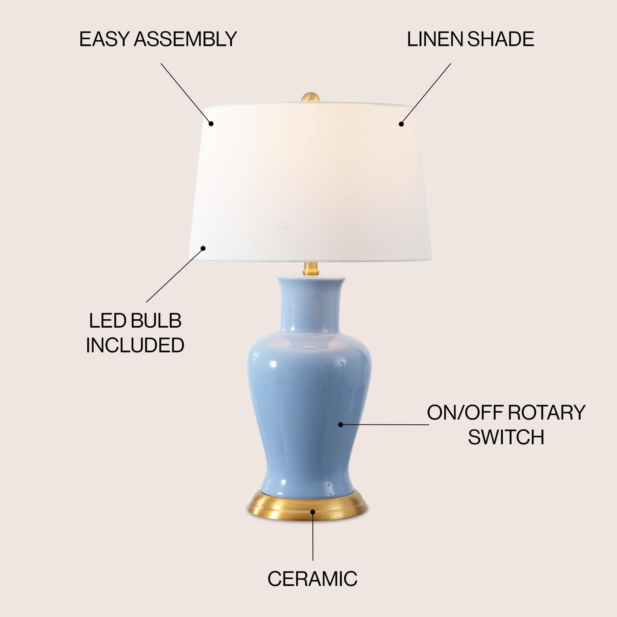 Julian Traditional Classic Ceramic Urn LED Table Lamp - Table Lamps