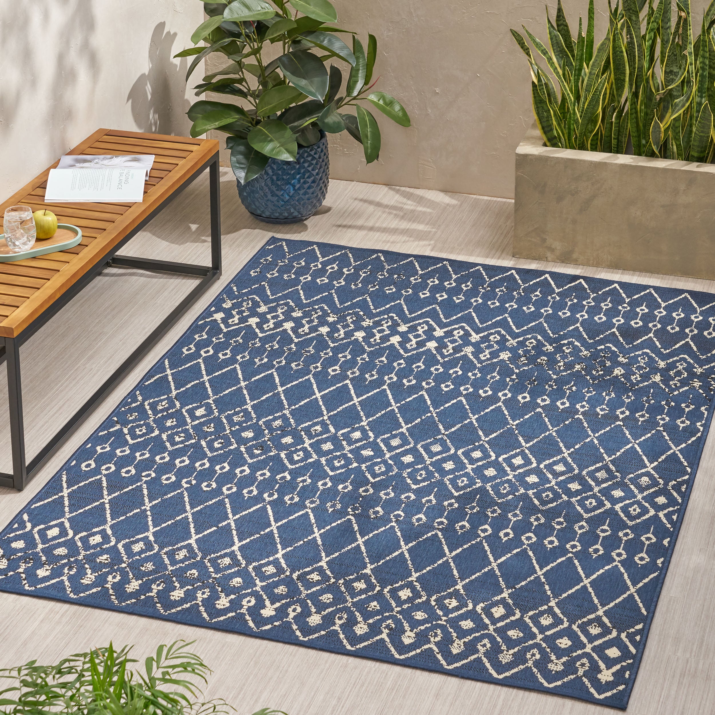 Calamity Navy Boho 63" x 84" Polypropylene Outdoor Area Rug