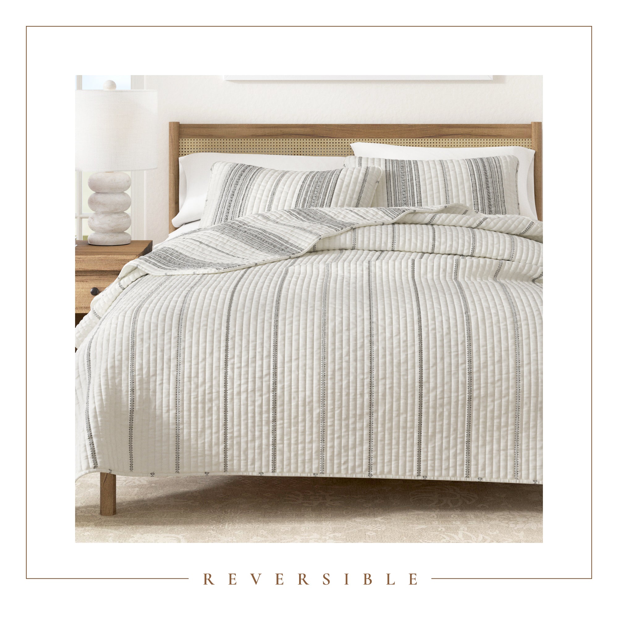Striped Farmhouse Reversible Quilt Set with Shams