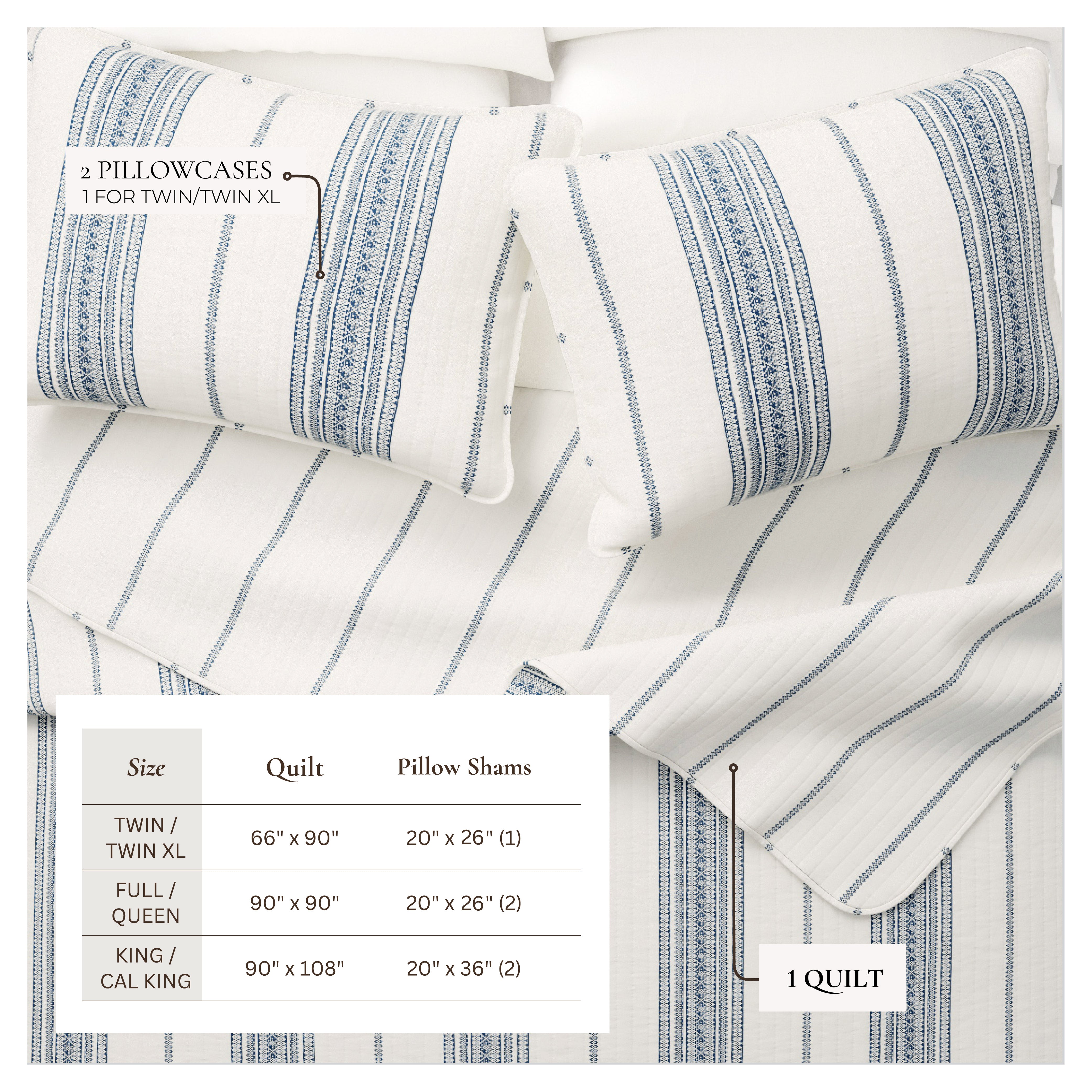 Striped Farmhouse Reversible Quilt Set with Shams