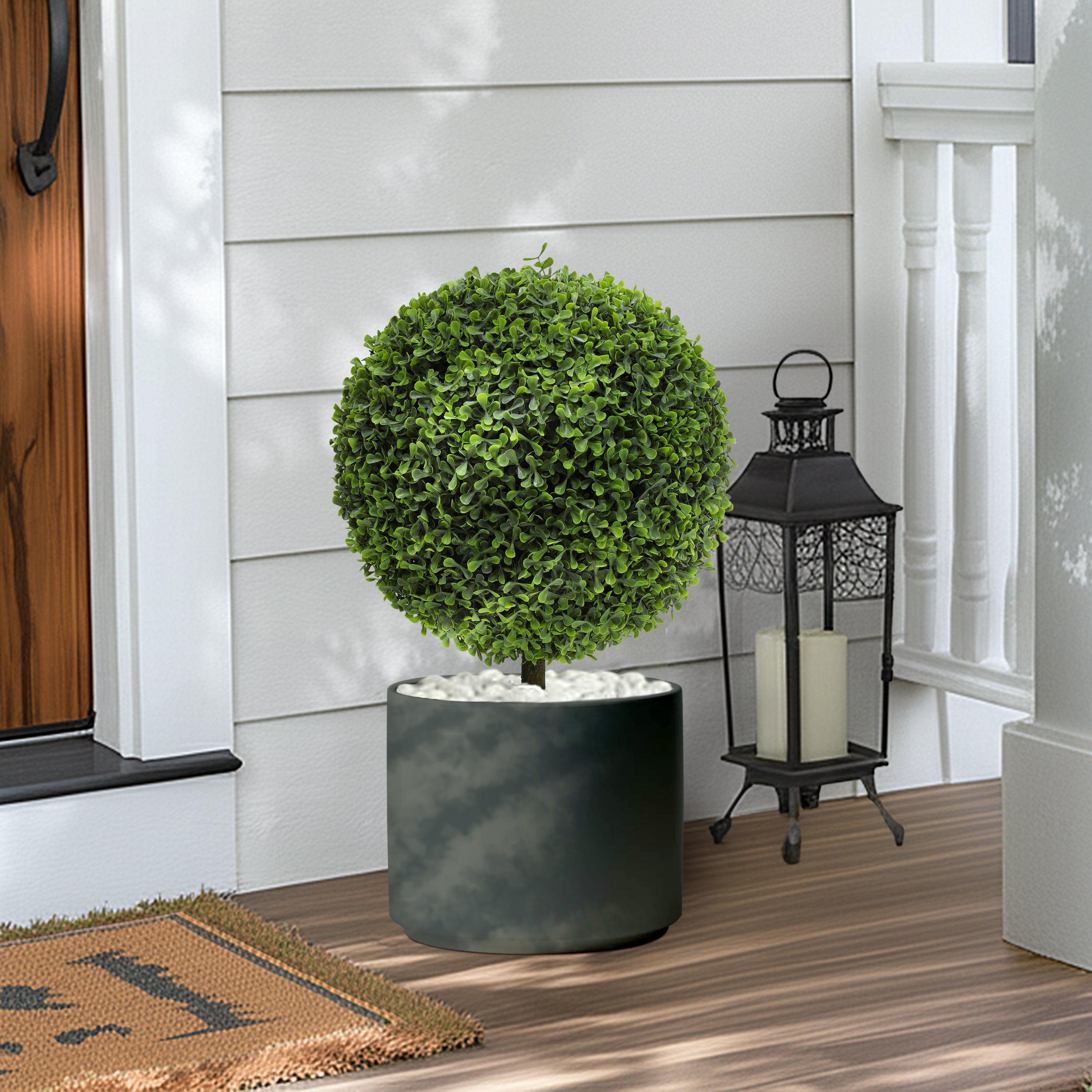 21.6" Artificial Topiary Ball Plants Boxwood in Black Plastic Pot