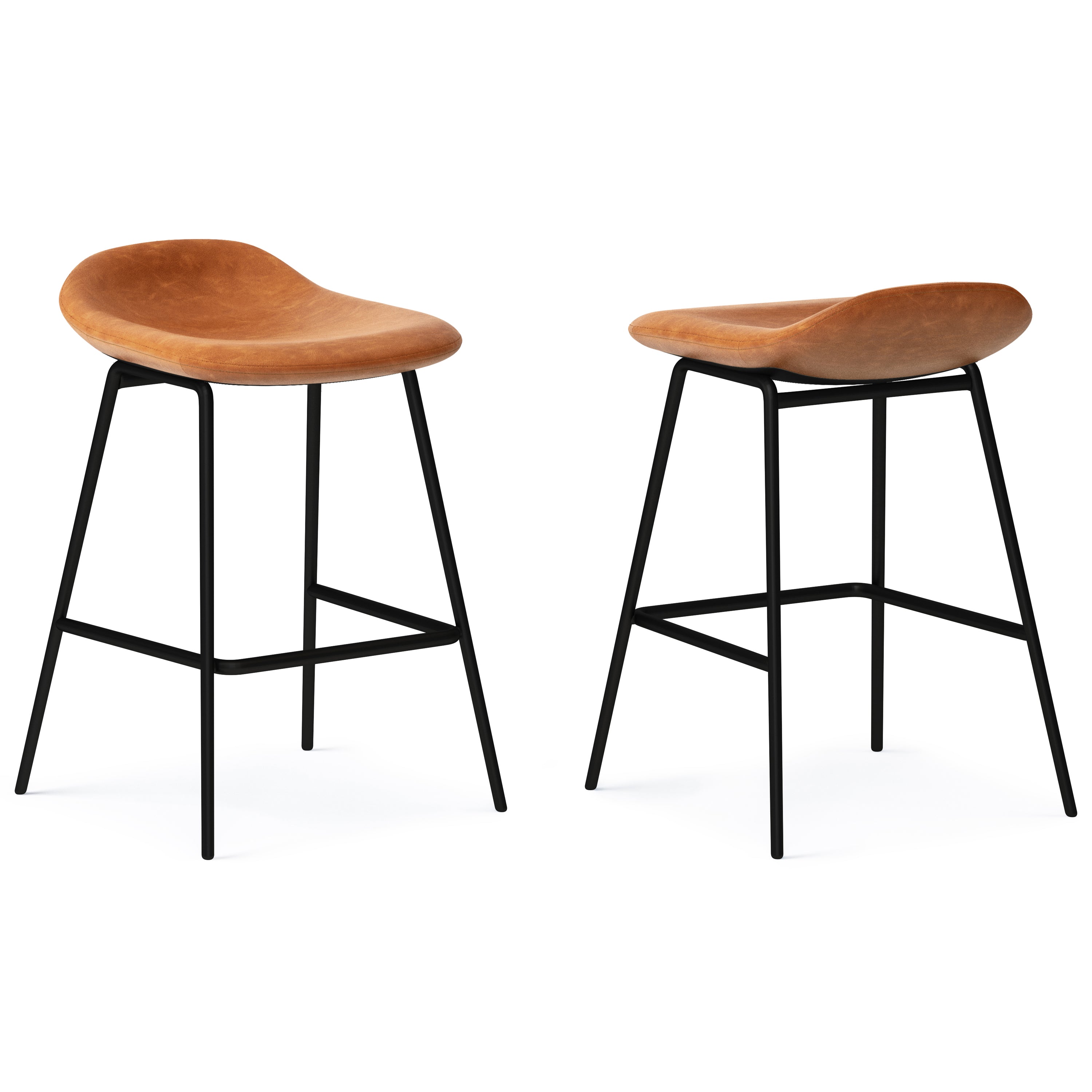 Horizons Faux Leather Stool with Padded Seat and Footrest, Set of 2