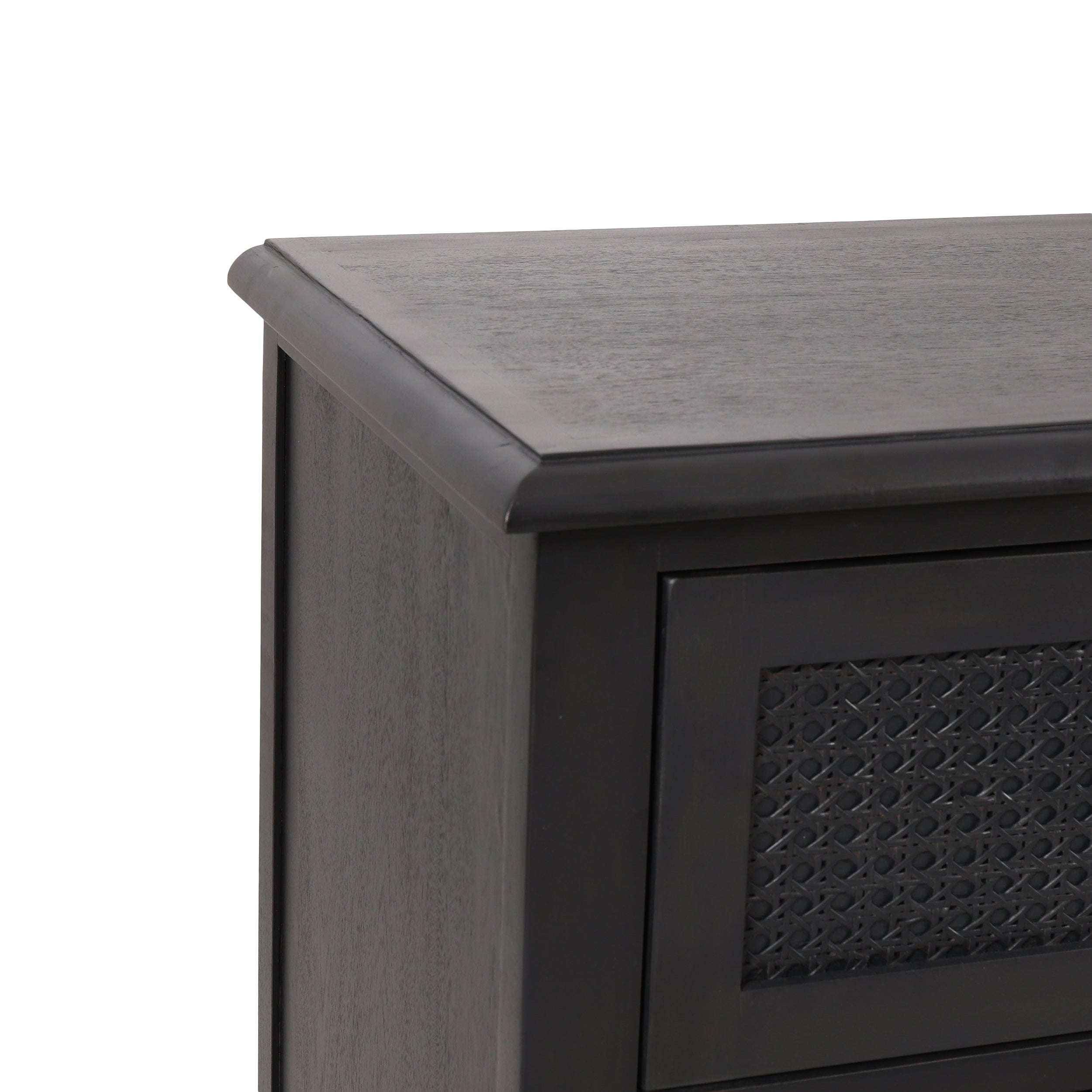 Black 3-Drawer Dresser with Cane Accent