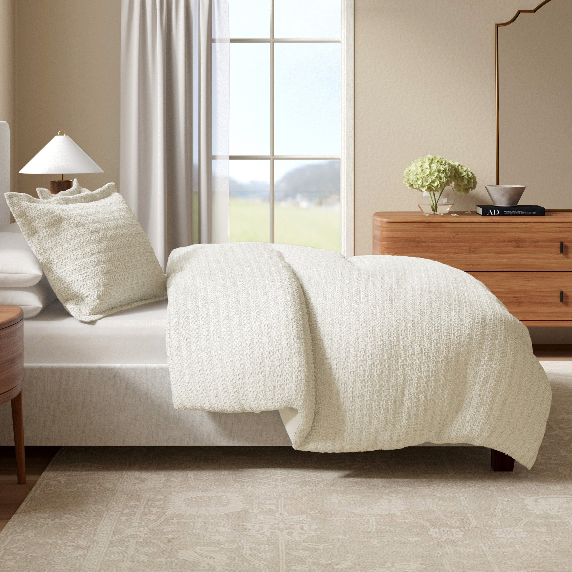 100% Cotton Honeycomb Waffle Textured Duvet Cover with Pillow Shams