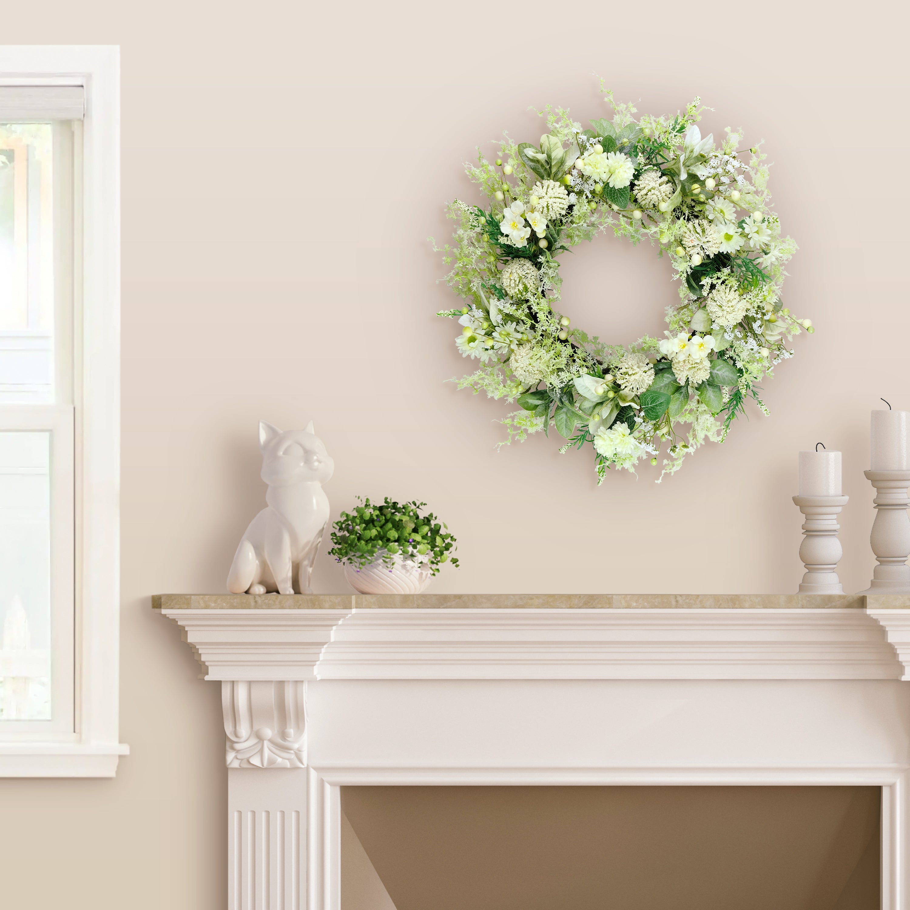 26" Artificial Echinops Chrysanthethemum & Daisy Floral Spring Wreath