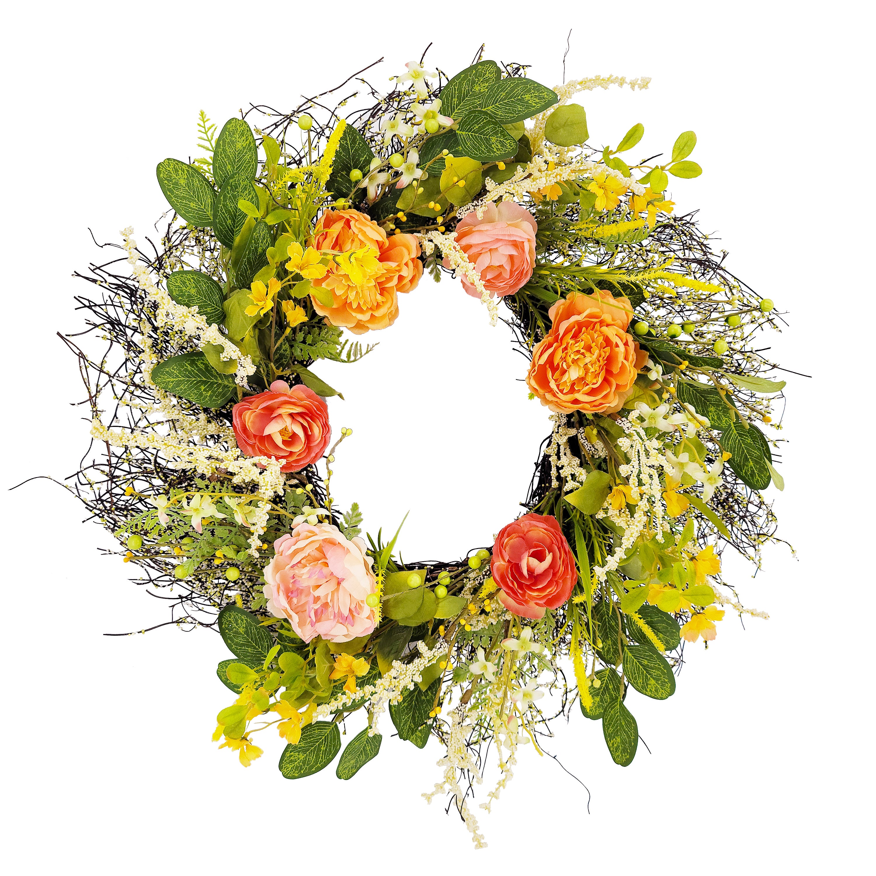 24" Artificial Multicolor Peony Floral Spring Door Wreath