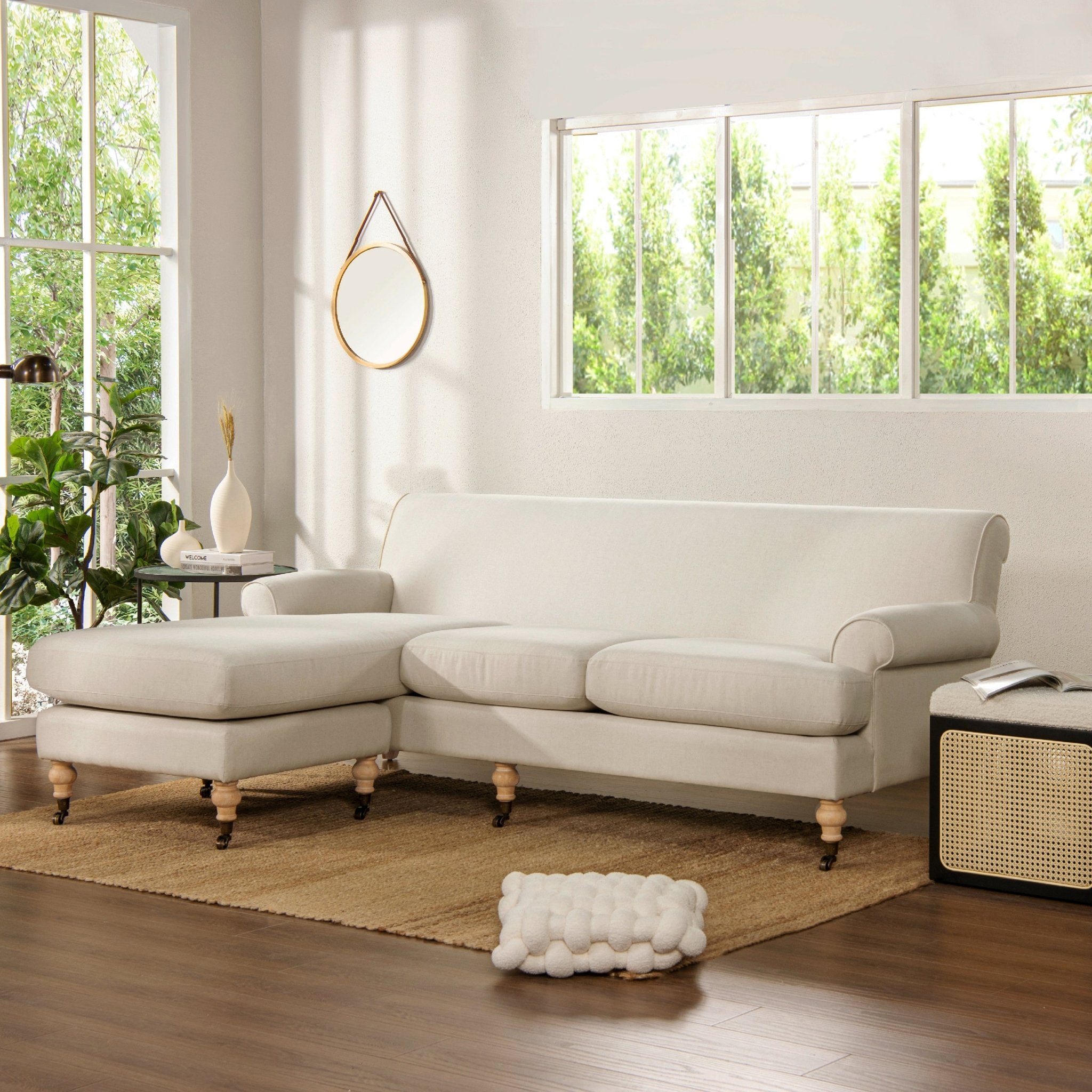 L - Shape Reversible Sectional Sofa with Turned Legs - Sofas