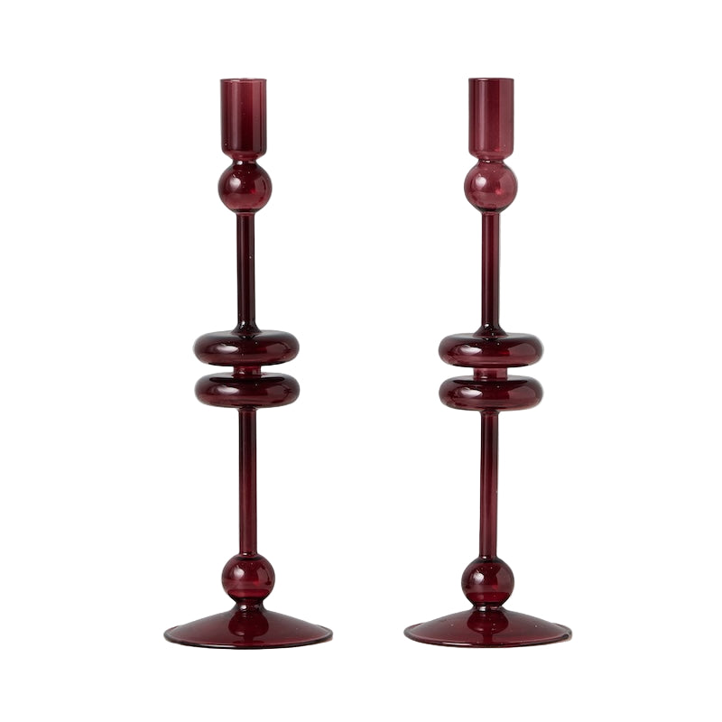 Merlot Glass Candlestick Pair