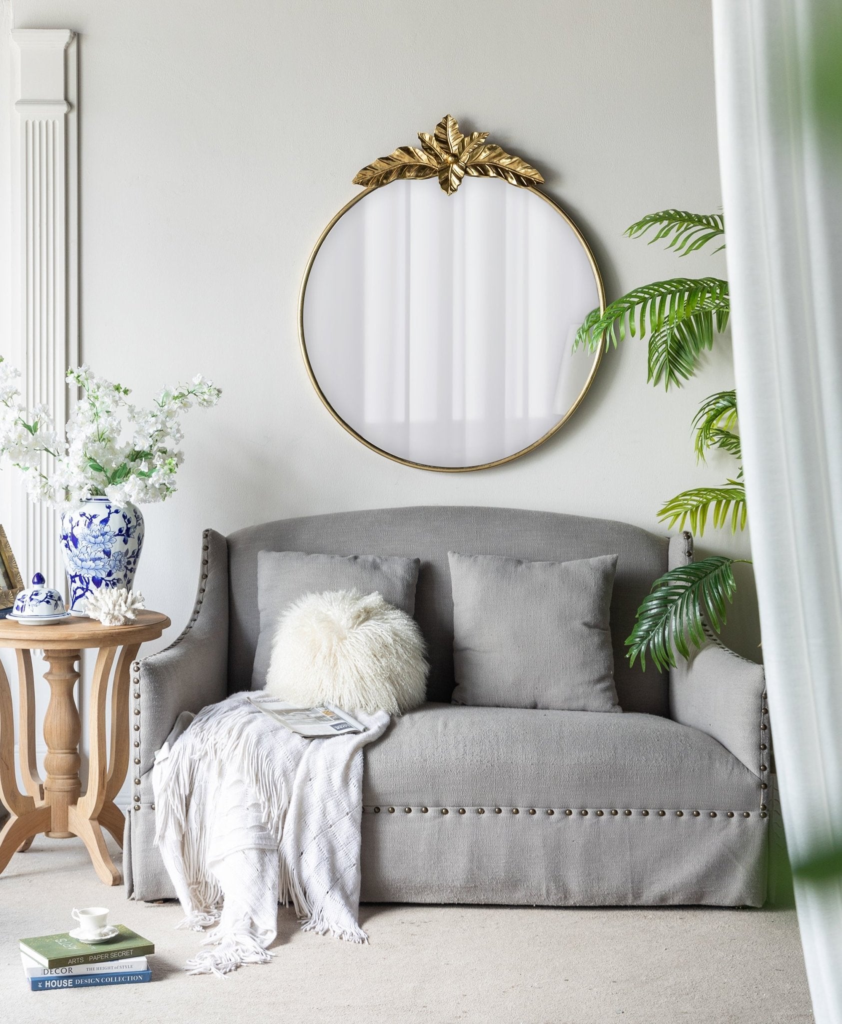 Large Round Wall Mirror with Gold Metal Frame - Mirrors