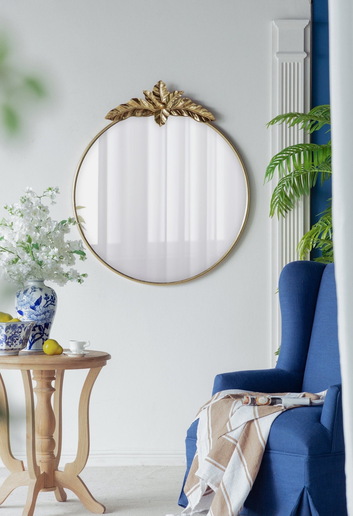 Large Round Wall Mirror with Gold Metal Frame - Mirrors