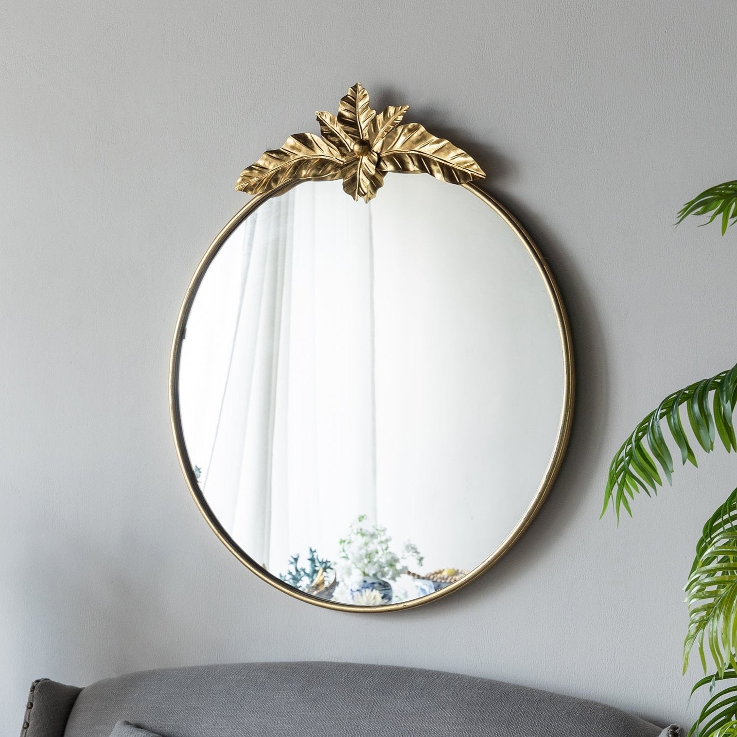 Large Round Wall Mirror with Gold Metal Frame - Mirrors